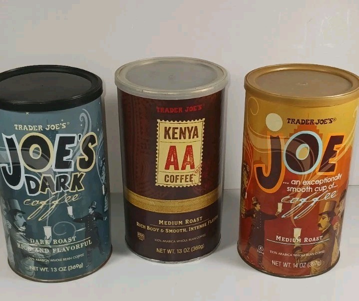 Lot Of 3 EMPTY Trader Joe Coffee Cans Reinforced Cardboard READ
