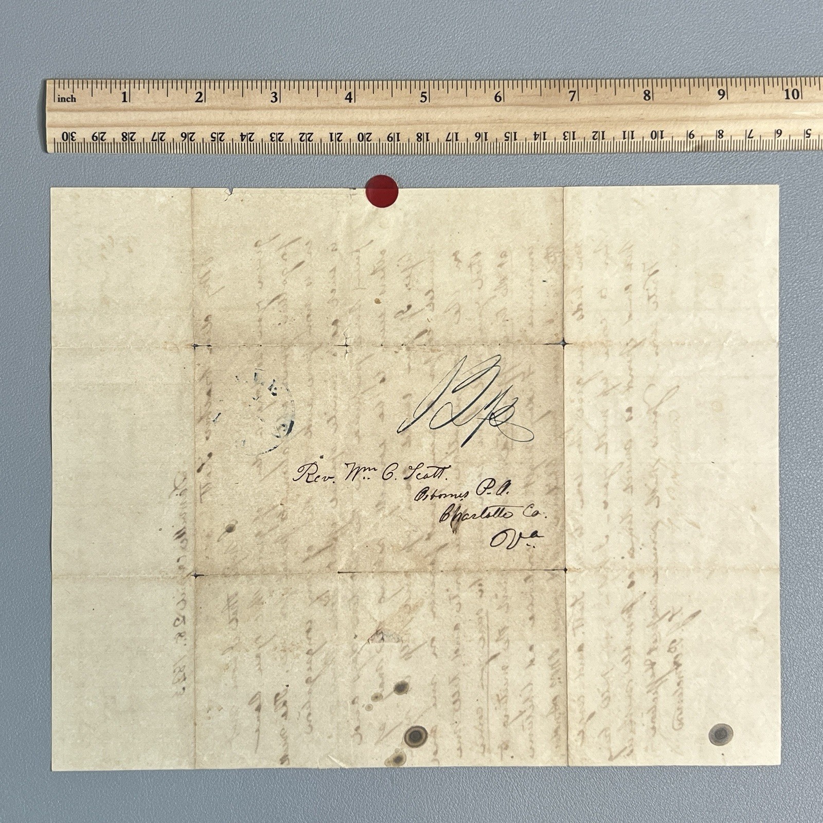 1843 Stampless Folded Letter Danville VA 12 1/2 Rate Rev SJP Anderson Revival