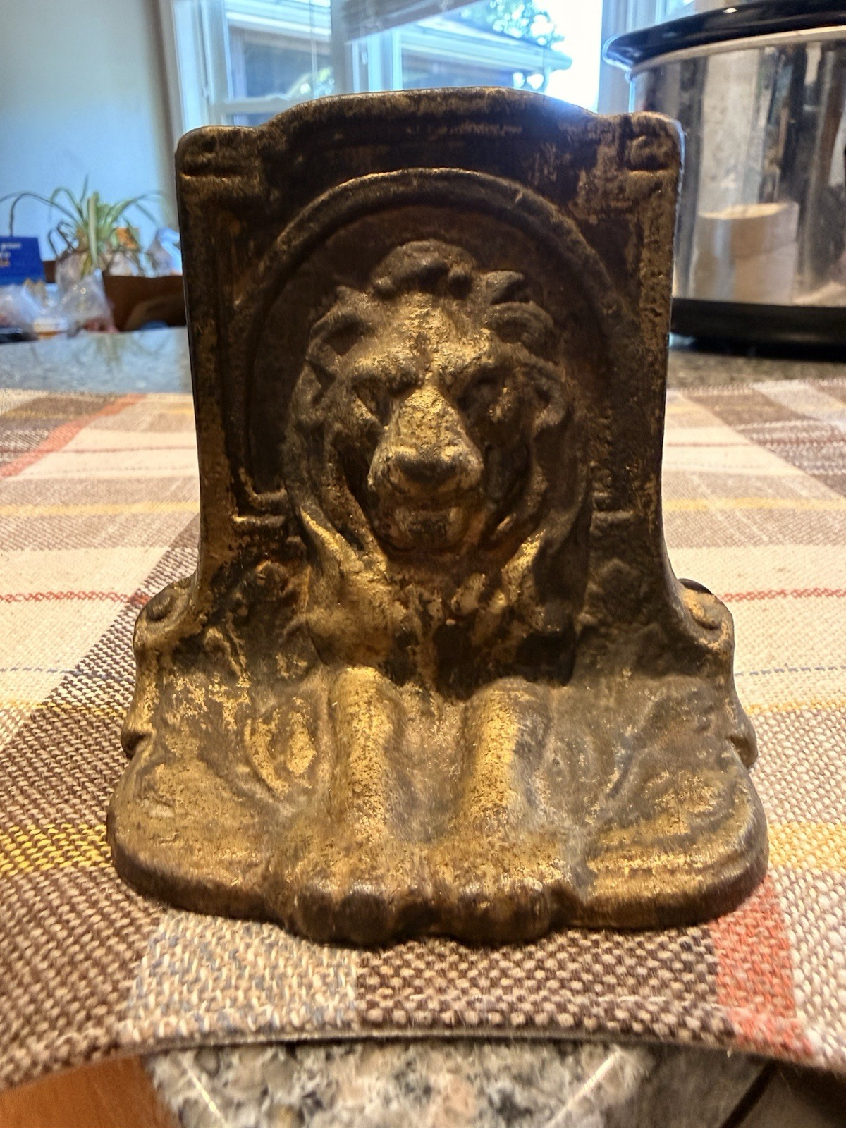 Antique Cast Iron Lion Head Bookends Pair Vintage Bronze Finish, Art Deco Style Antique Cast Iron Lion Head Bookends Pair Vintage Bronze Finish, Art Deco Style