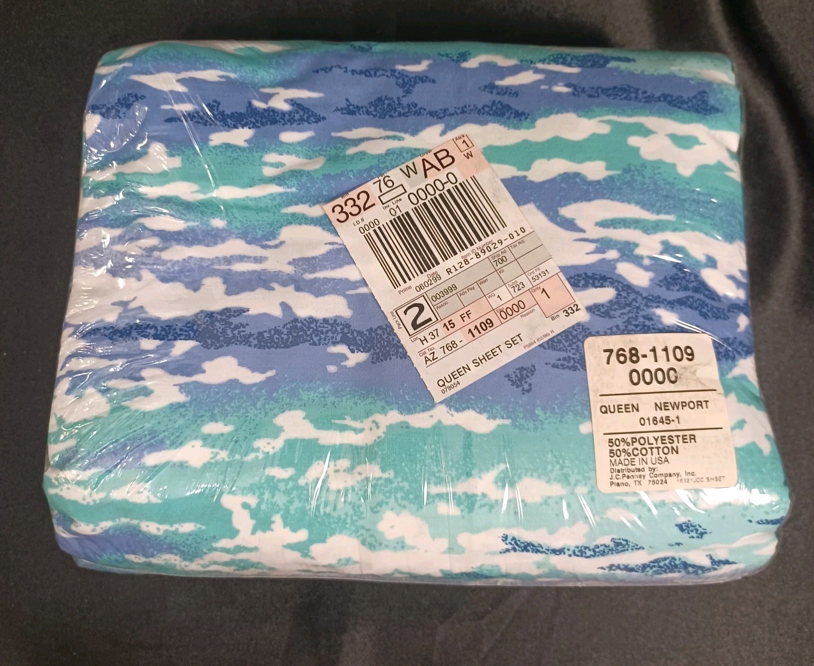 Vtg Jc Penney Newport Queen Sheet Set No Cases Blue Teal Abstract Wave Beach Vtg Jc Penney Newport Queen Sheet Set No Cases Blue Teal Abstract Wave Beach