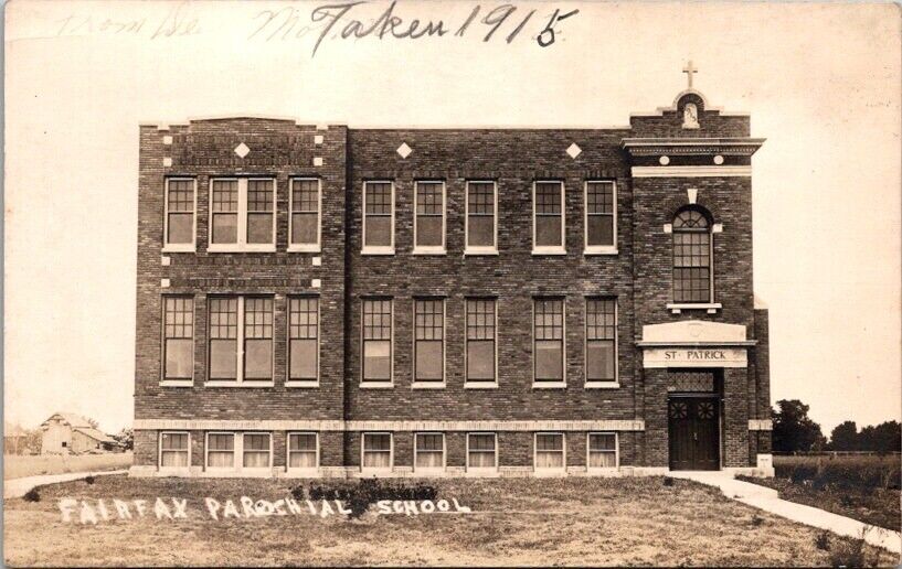 RPPC Postcard Fairfax St. Patrick Parochial School Fairfax Iowa IA 1915    20460