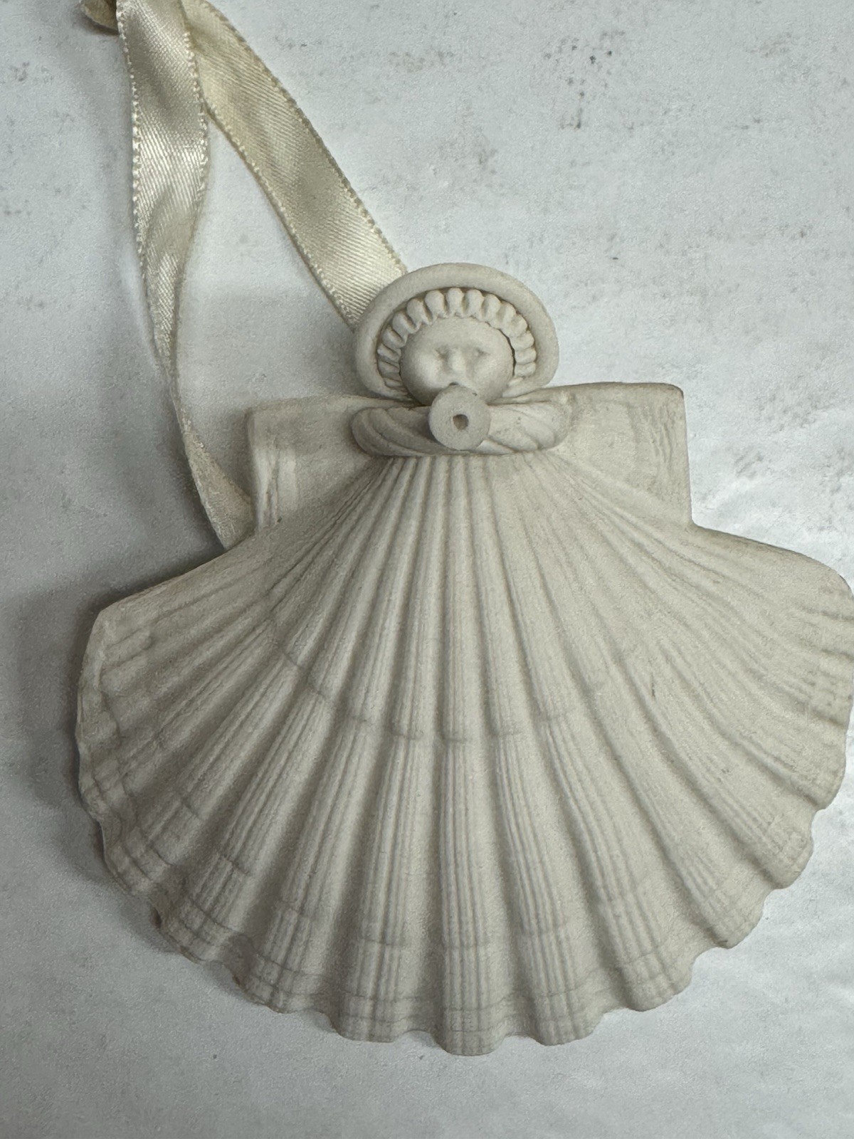Margaret Furlong 3.75” Trumpeter Trumpet Horn Angel Ornament 1980 Shell Vintage~