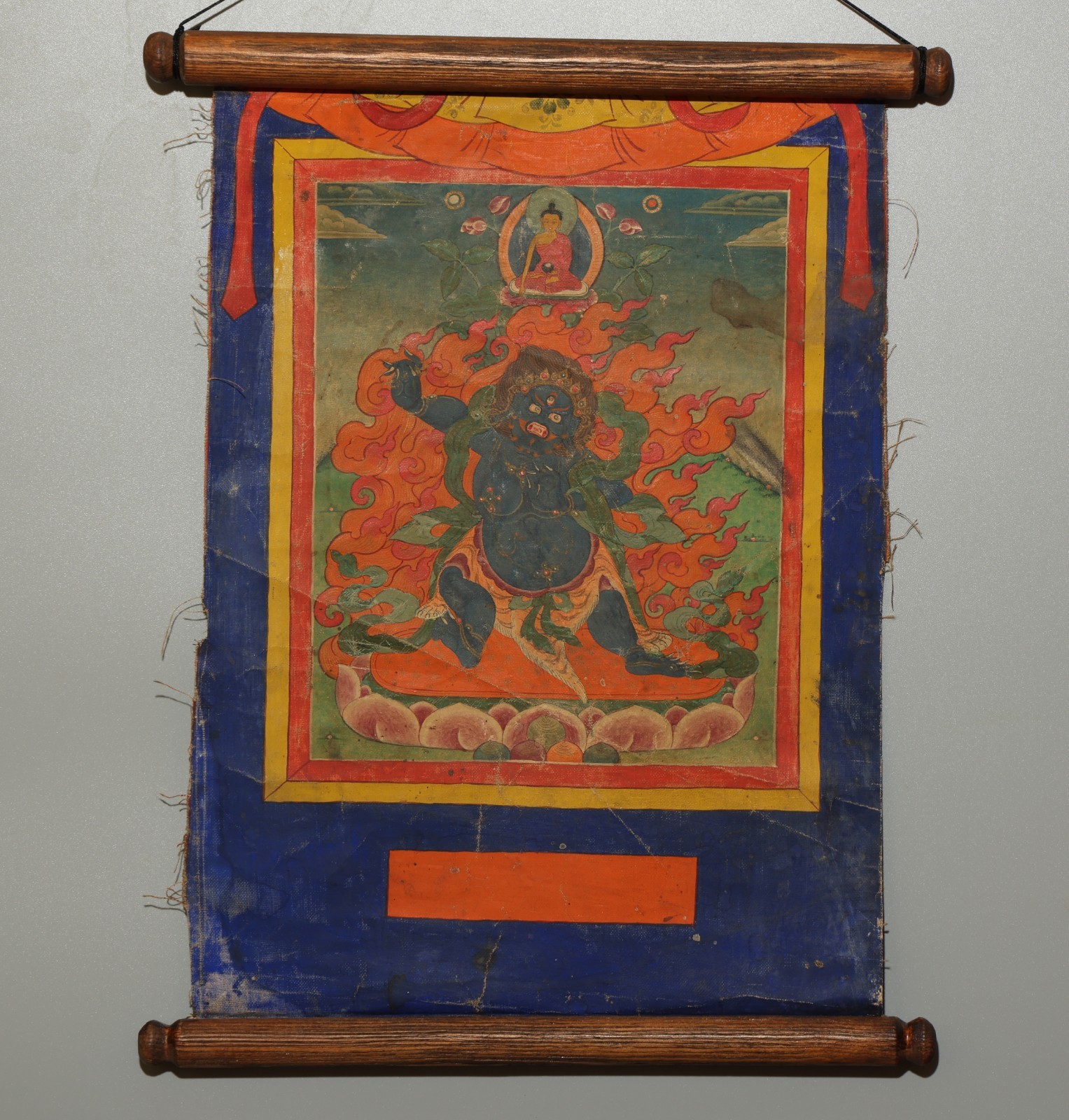 Real Nice Tibet 19th Century Old Antique Buddhist Thangka Vajrapani Chakna Dorje