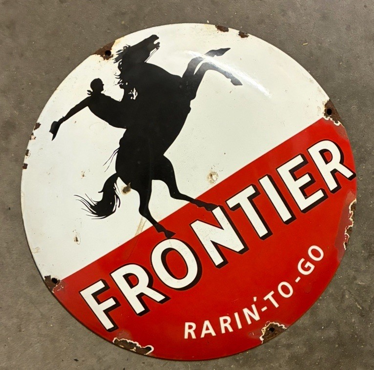 Vintage style Frontier Oil Gasoline Porcelain Sign Gas Service Station