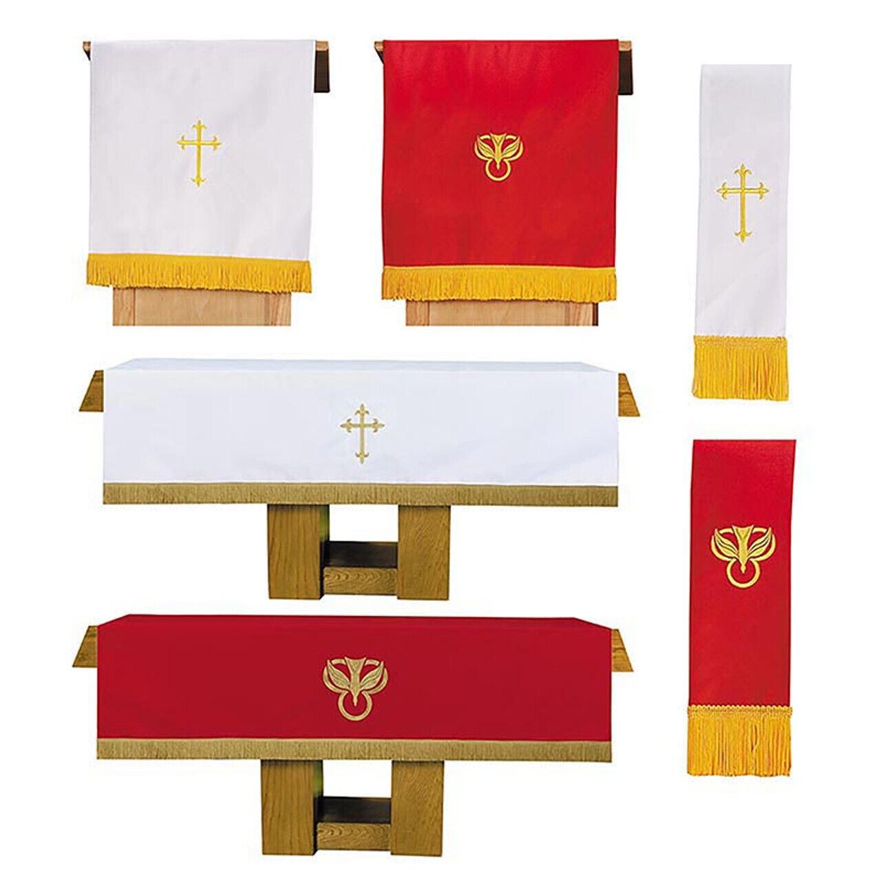 3 Piece Reversible Latin Cross Parament Set Red and White Color Church Supplies