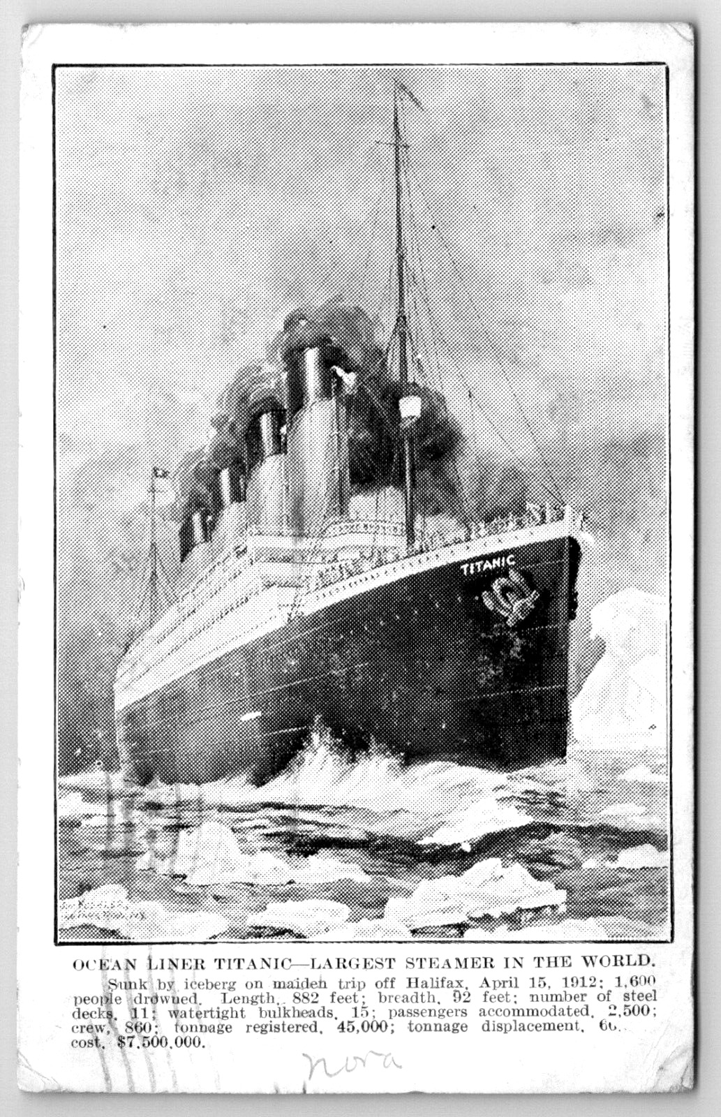 Postcard RMS Titanic Largest Steamer in the World August 1912 Postmark CuSh