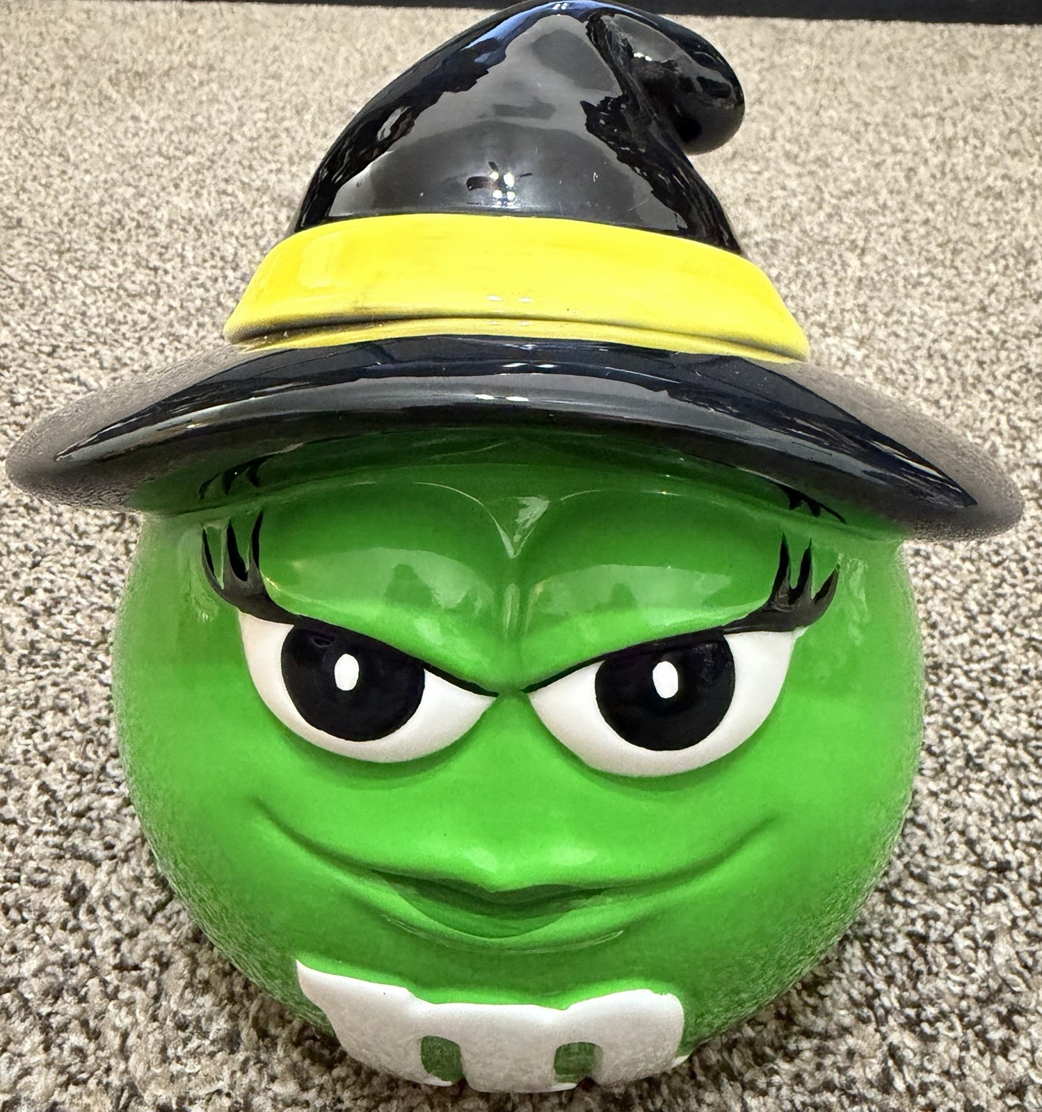 Green M&M Halloween Witch Candy/Cookie Jar By Galerie 6 1/2” Tall