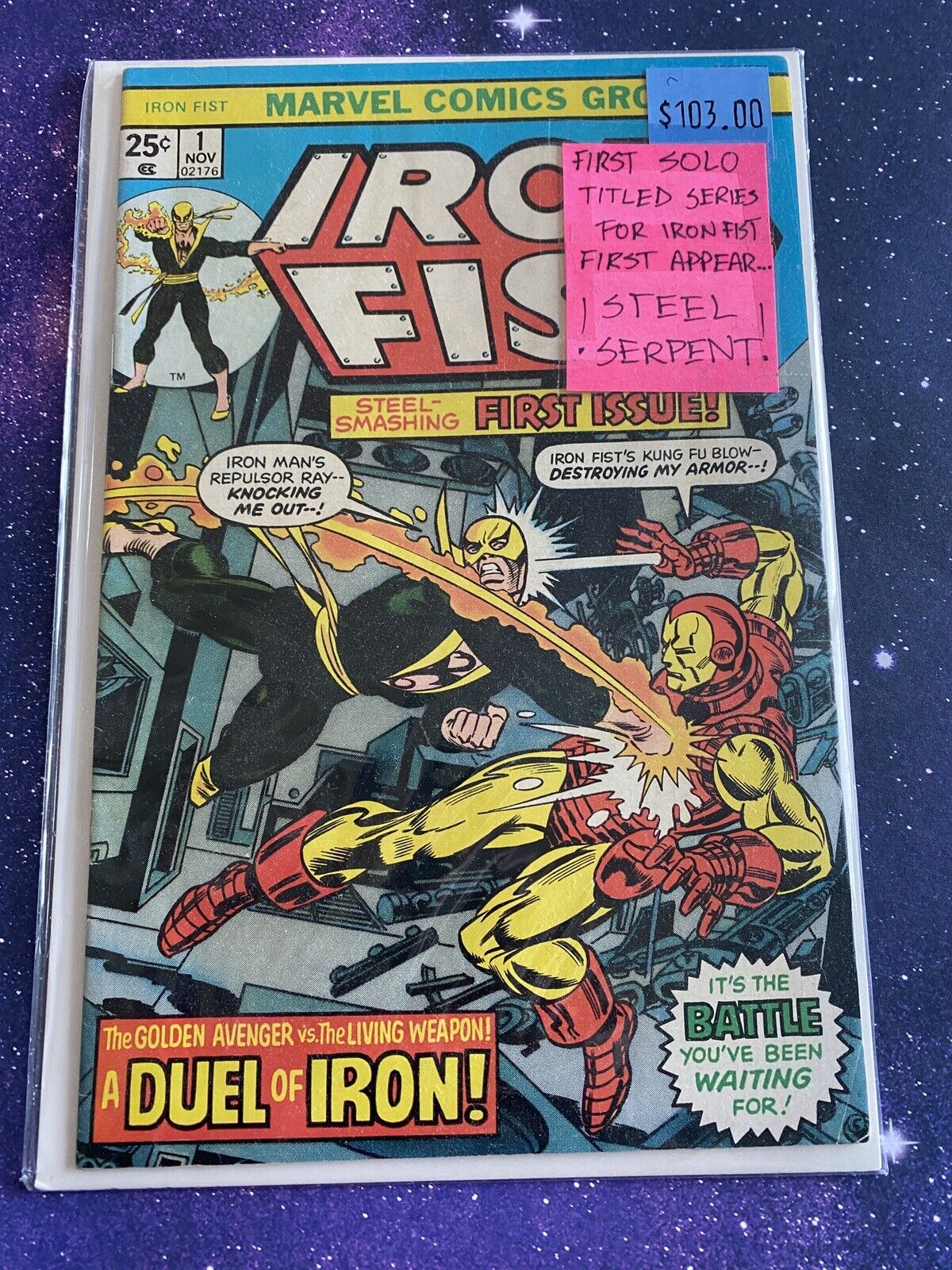Iron Fist 1 - KEY - 1st solo titled, 1st app of Steel Serpent - 1975