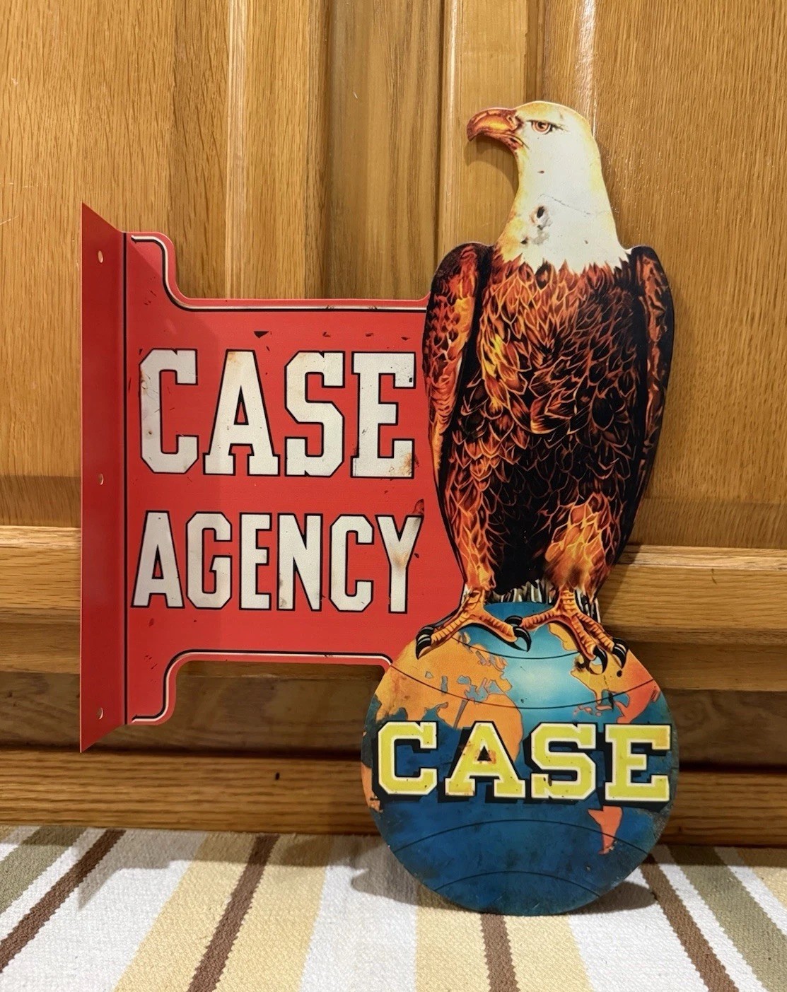 Case Agency Flange Sign Farm Tractor Eagle 2 Sided  Vintage Style Wall Decor
