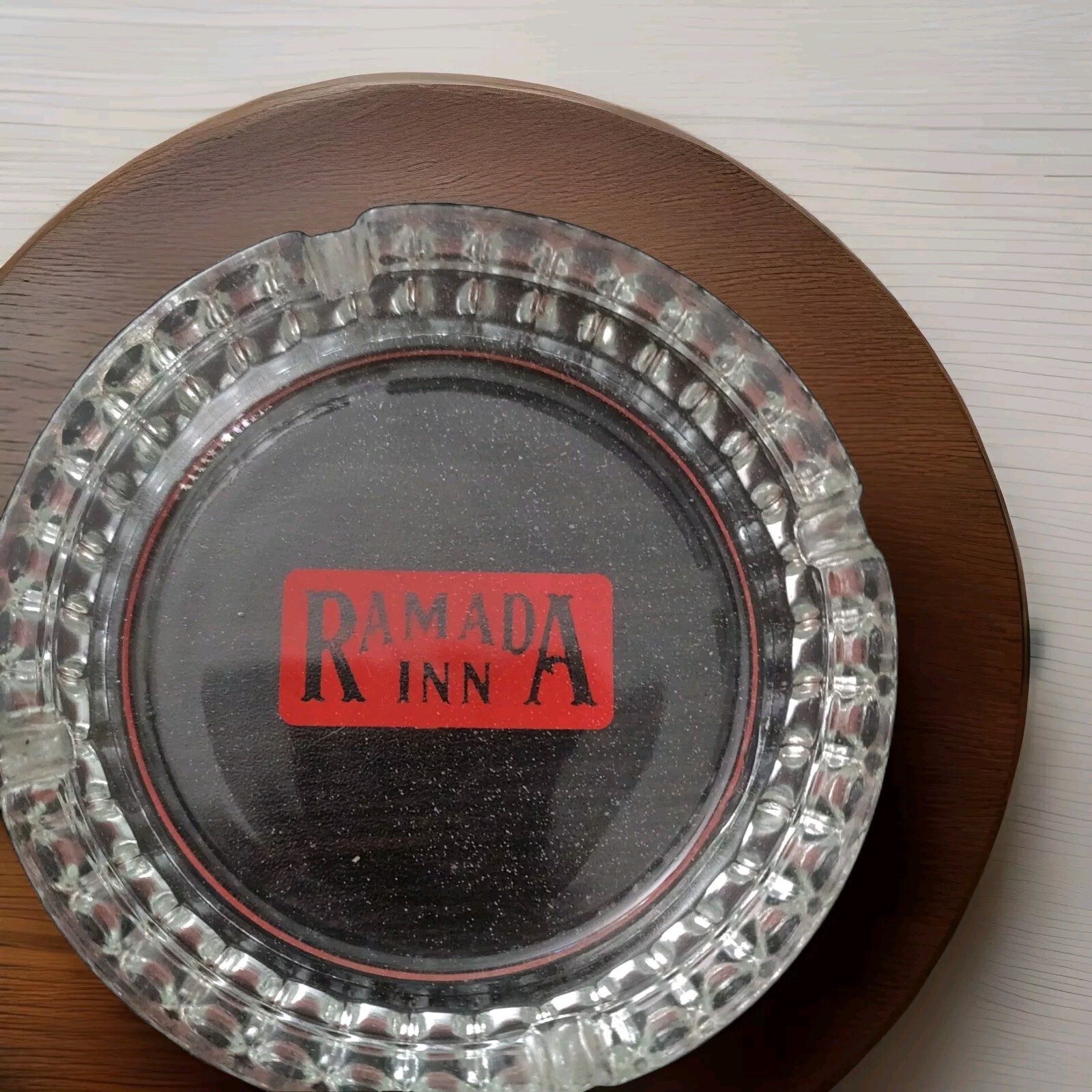 Vintage Cut Glass Ramada Inn Ashtray Smoking Memorabilia Hotel Motel Rare Round