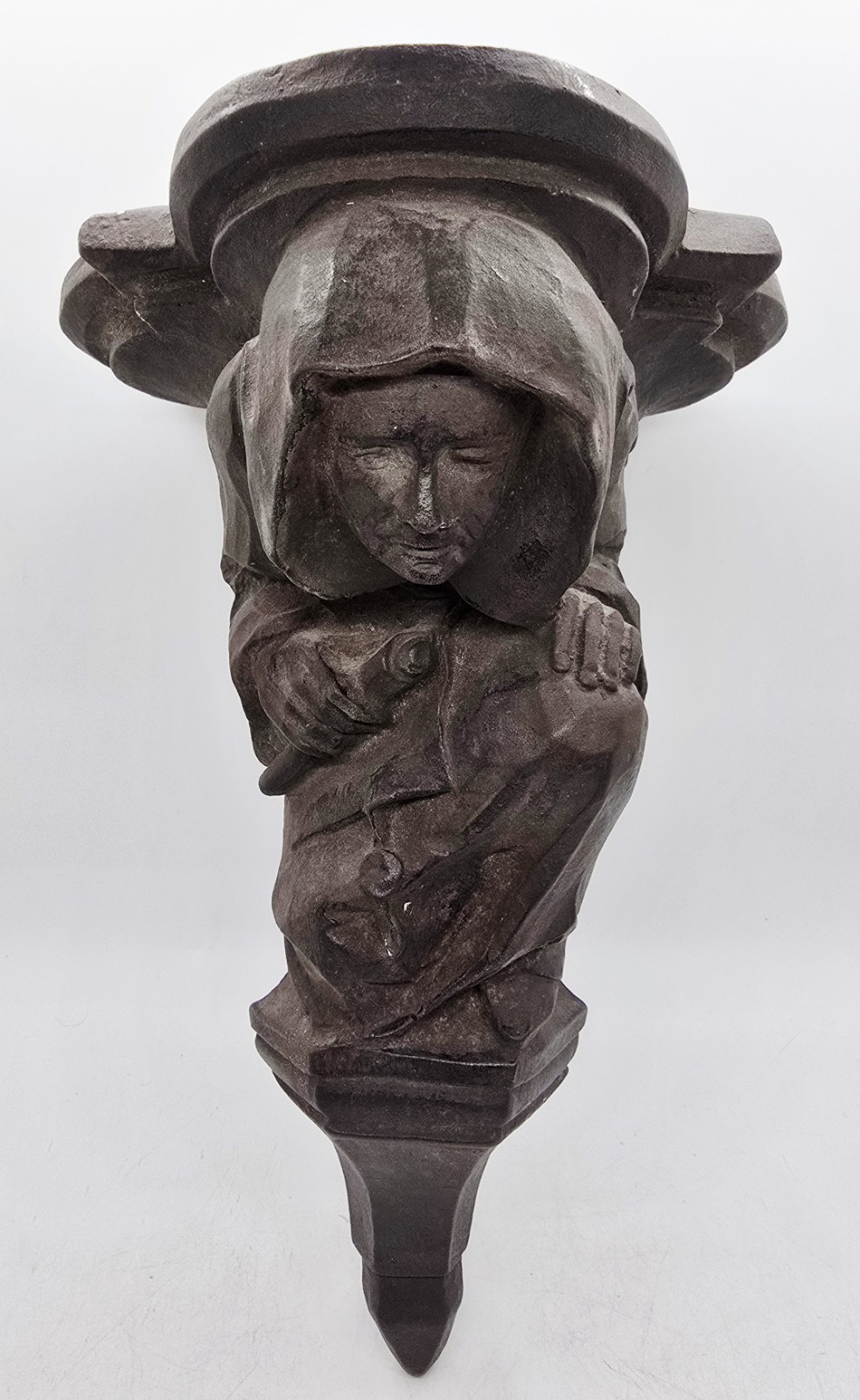 RARE Antique Plaster Pottery Monk Friar Wall Clock Shelf Architecture Figure 