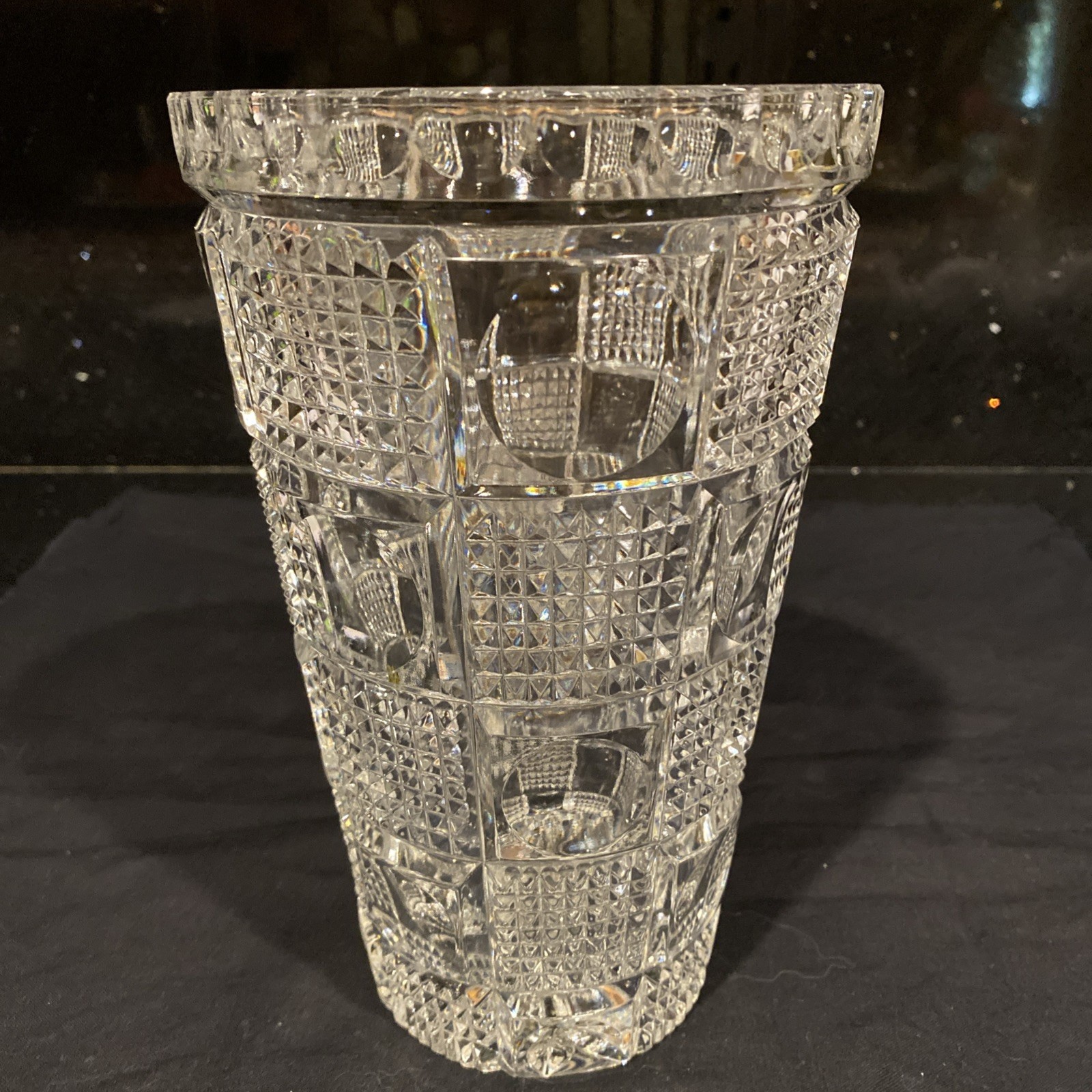 Antique EAPG Waffle Thumbprint Vase 8” Tall Victorian Pressed Glass Clear