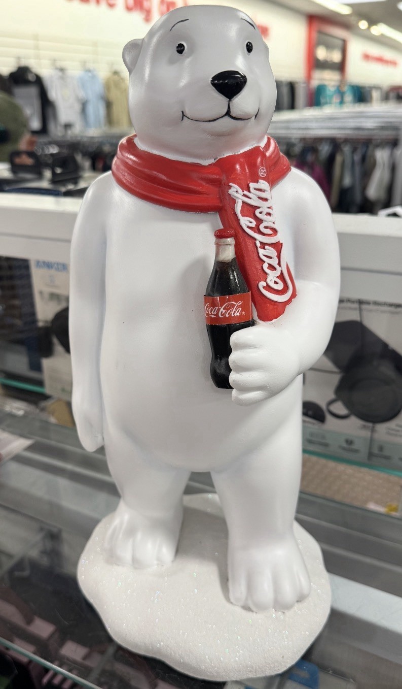 Official Coca-Cola Polar Bear Figurine w/Bottle of Coca-Cola & Red Scarf
