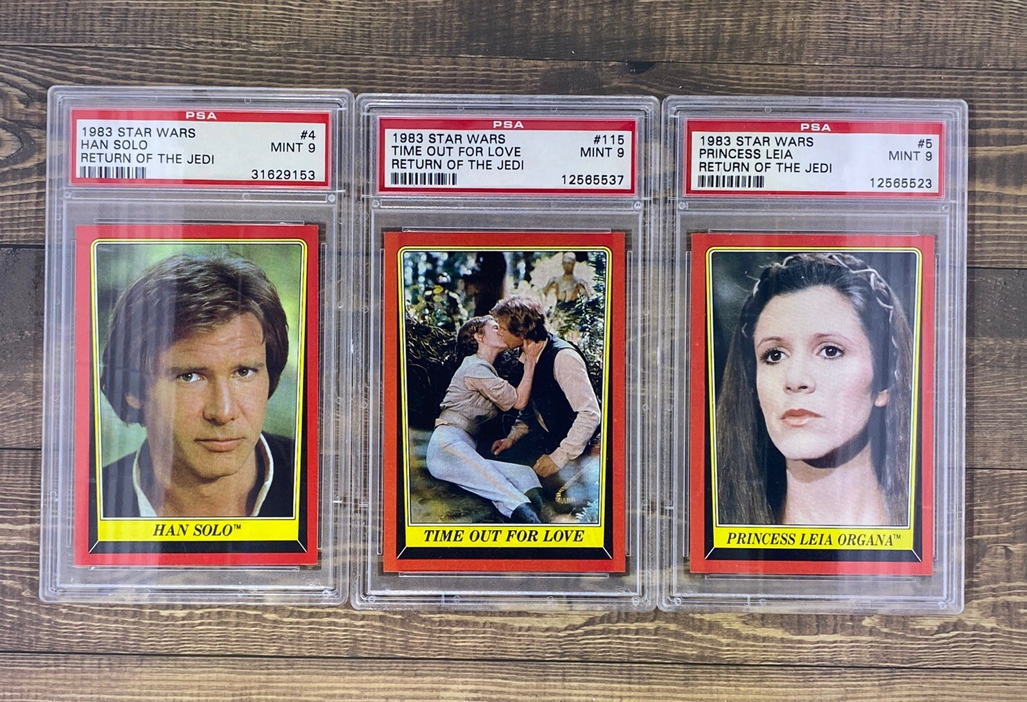 1983 Topps Han Solo & Leia PSA 9 Trio Lot – Mint Vintage Star Wars 1983 Topps Han Solo & Leia PSA 9 Trio Lot – Mint Vintage Star Wars