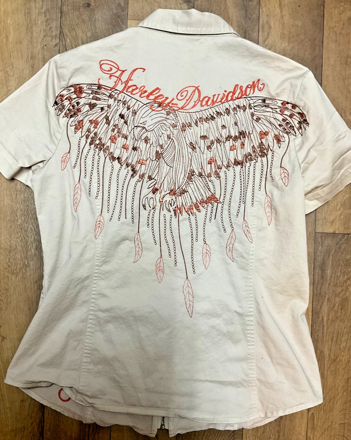 VINTAGE NO SIZE TAG HARLEY DAVIDSON WOMENS EMBROIDERY EAGLE WITH FEATHERS