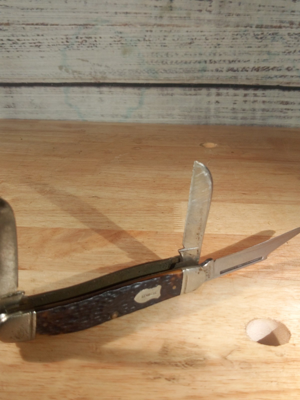 Vintage Western S-742 Stockman-3 Blade Made In USA Stainless