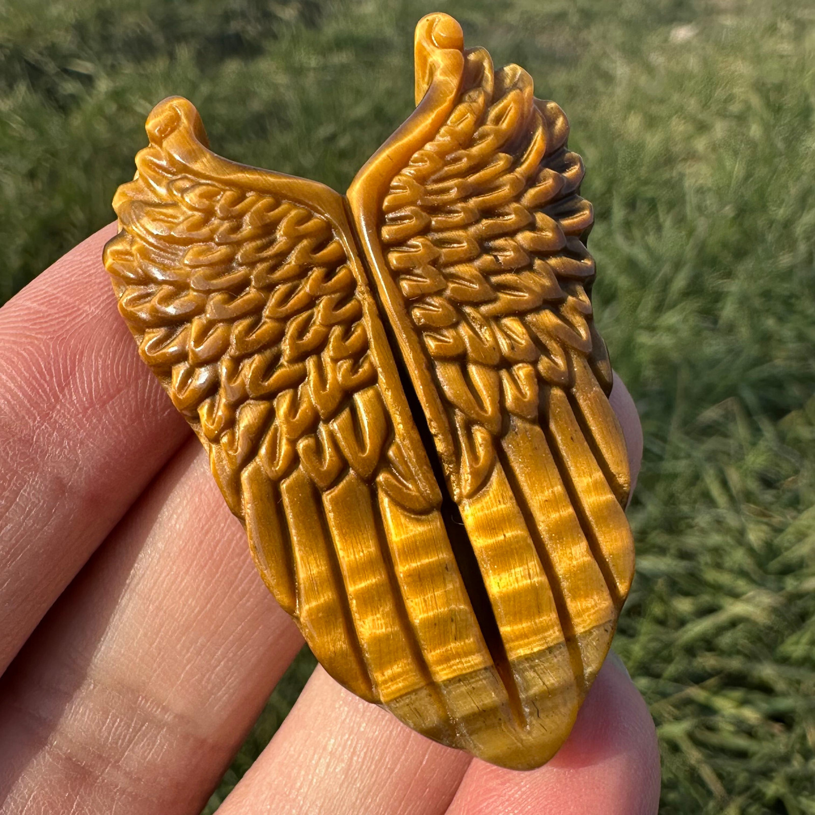 Natural Hand Carved Tiger's Eye Wing Skull Quartz Crystal Specimen Reiki Healing