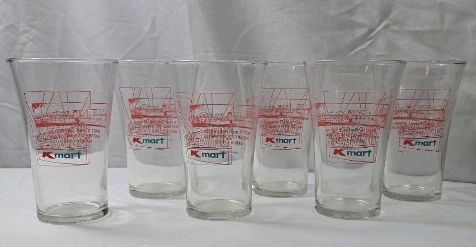 Vintage Kmart 20th Anniversary Glasses Set of 6 20 Grand Years Of Saving 1982