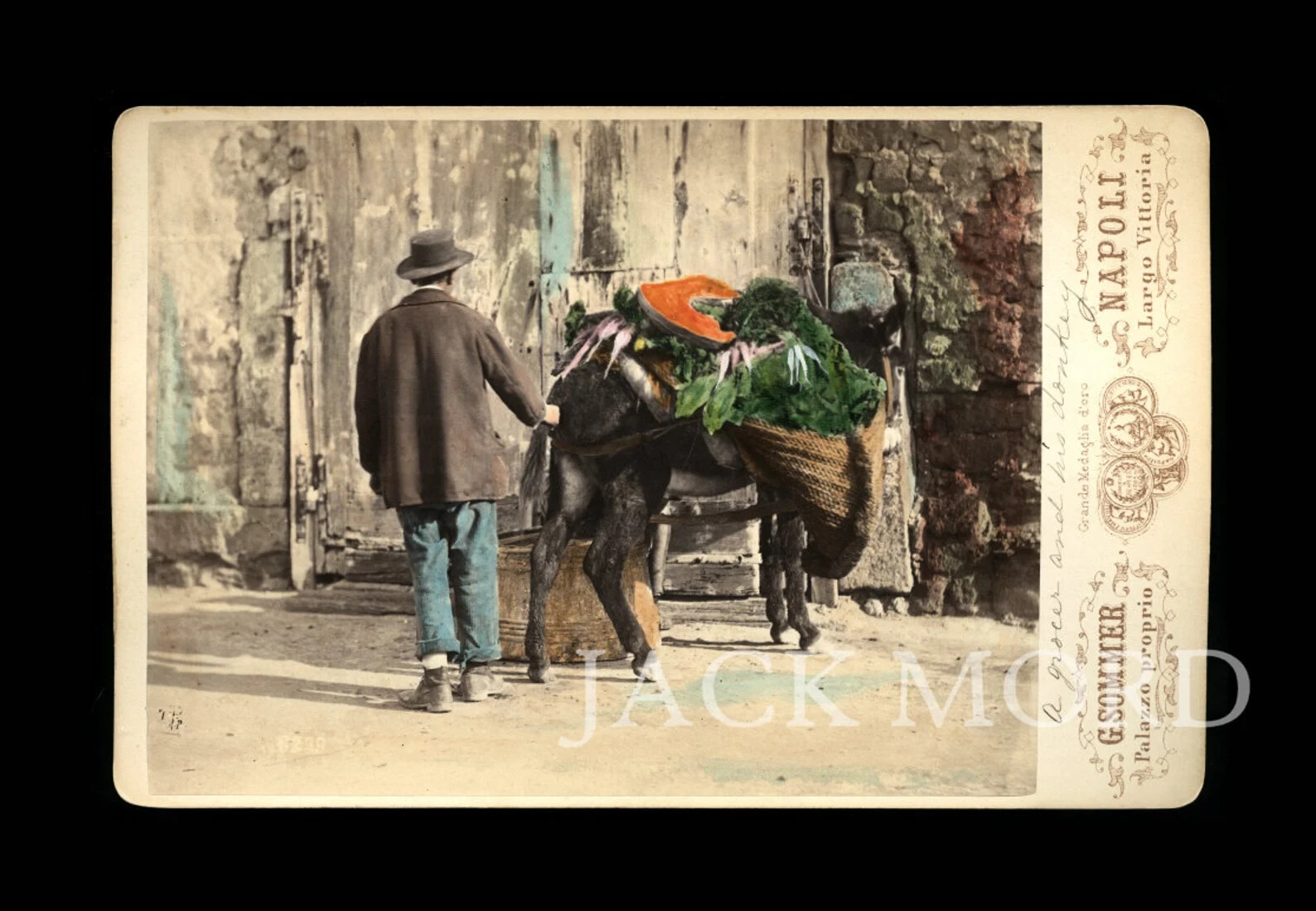 Rare Occupational 1800s Street Photo ~ Italian Grocer & Donkey Italy CDV Color