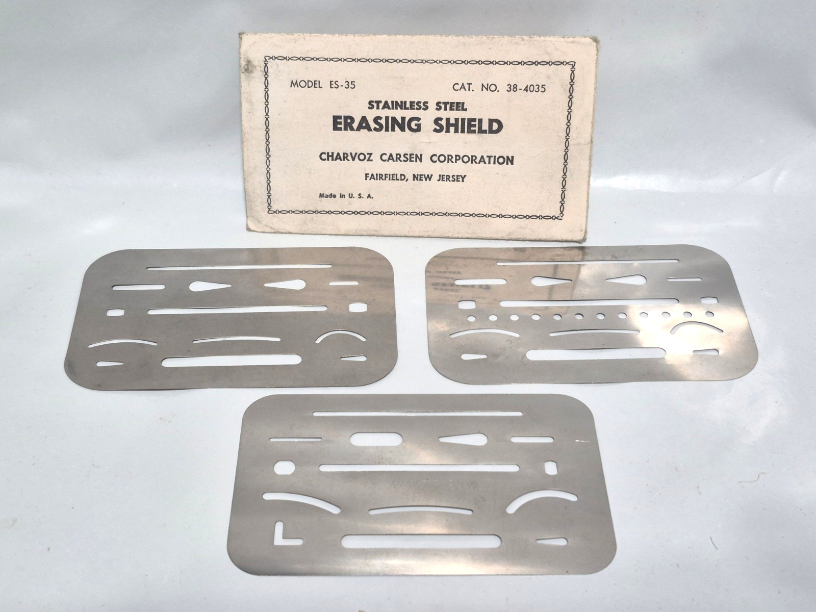 Charvoz Carsen?? USA Vintage Stainless Steel Erasing Shields PK of 3