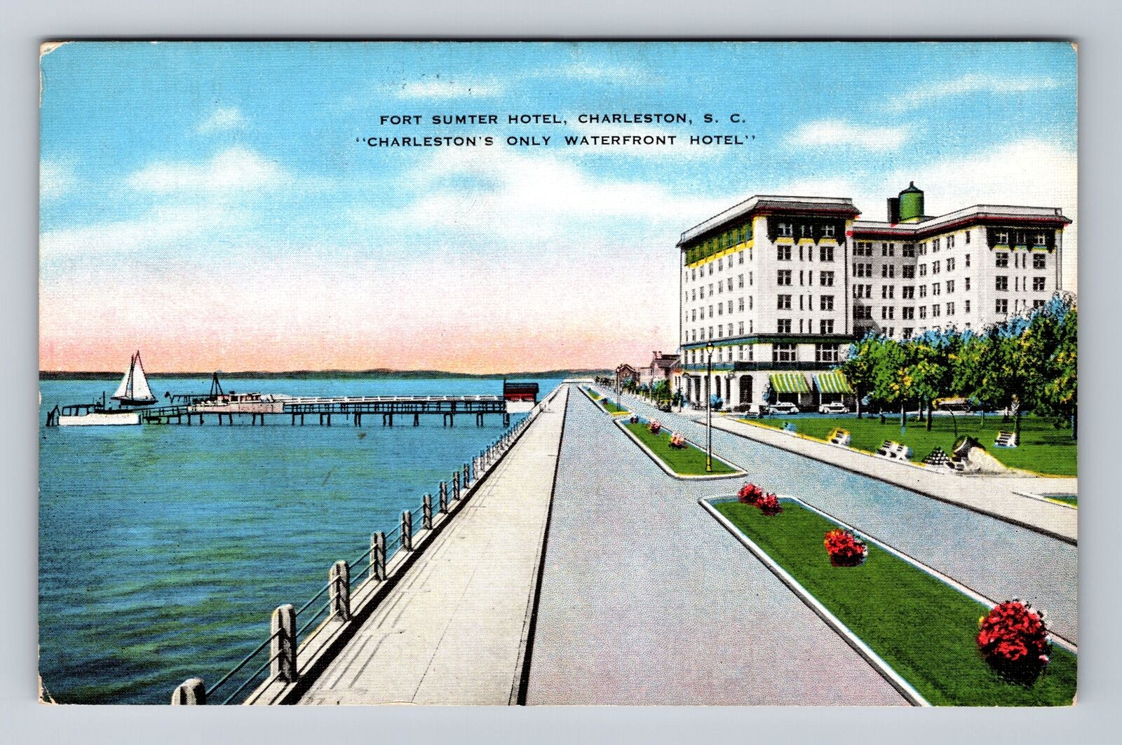 Charleston SC-South Carolina, Fort Sumter Hotel, Advertising Vintage Postcard