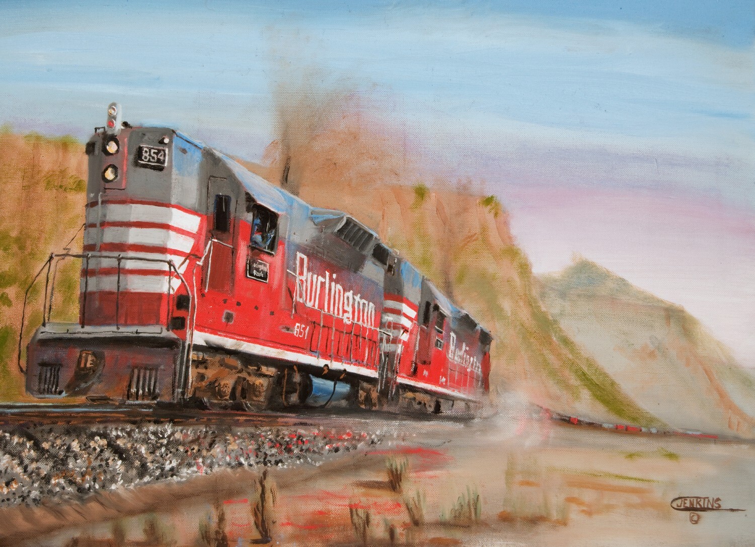 Original Oil Painting Railroad Train Burlington CB&Q   American Artist