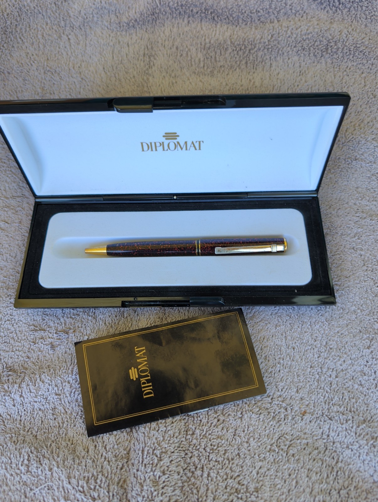Vintage Diplomat Germany Ballpoint Pen W Case Papers Used Needs Refill