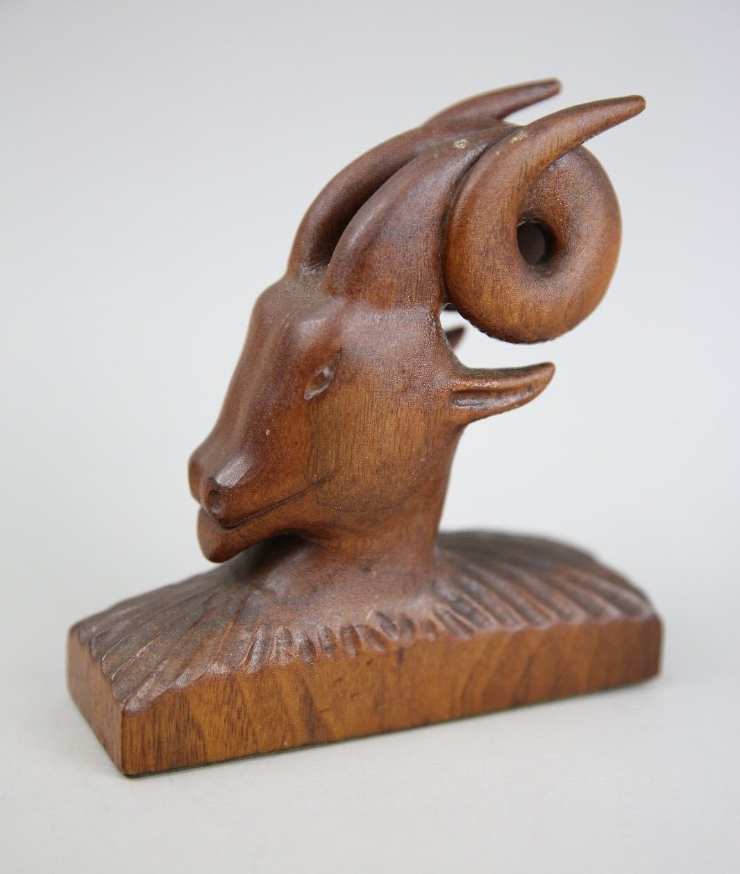 Vintage Mid Century Sculpture Big Horn spiral Rams Horn Sheep Figure Hand Carved