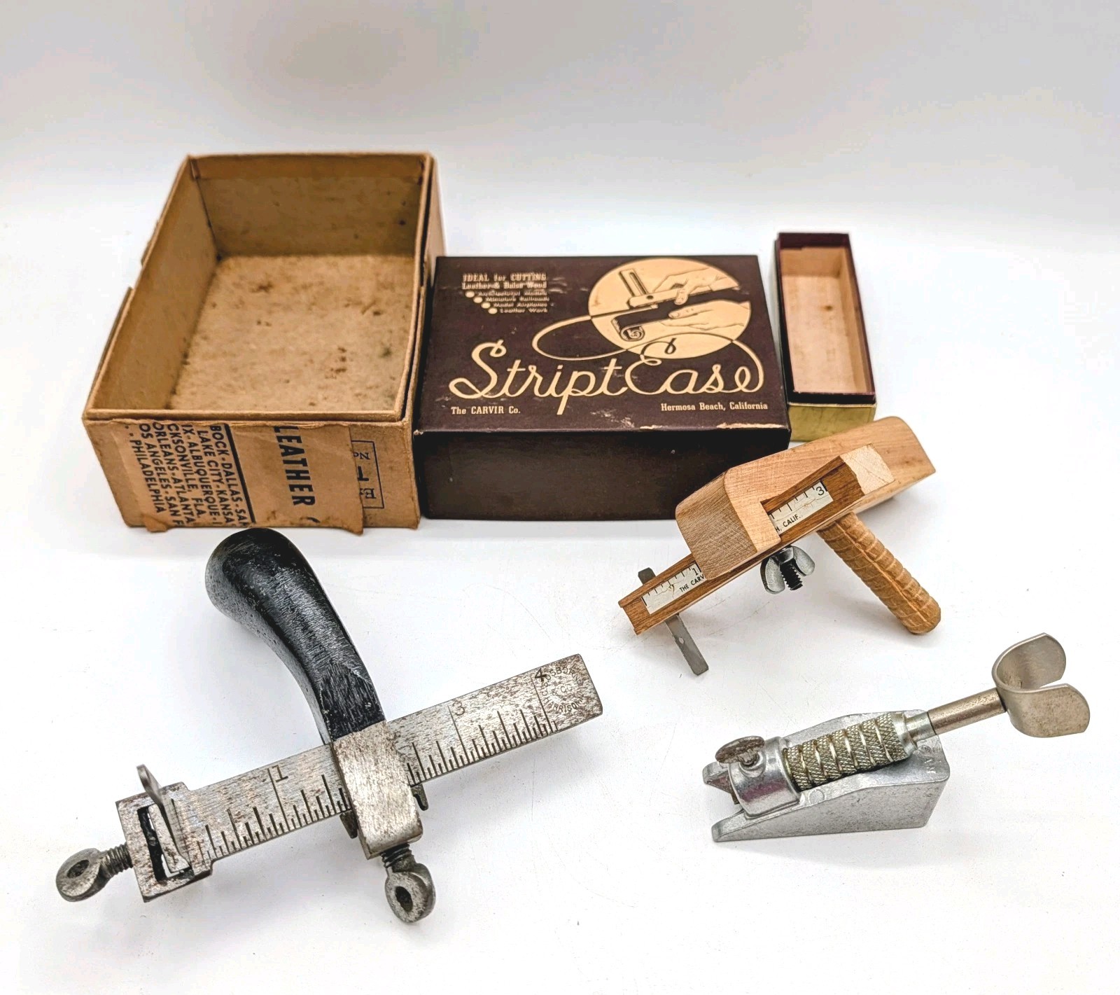 VTG Leather Tool Lot: Osborne Draw Gauge, StriptEase Cutter, & Duncan Tool 