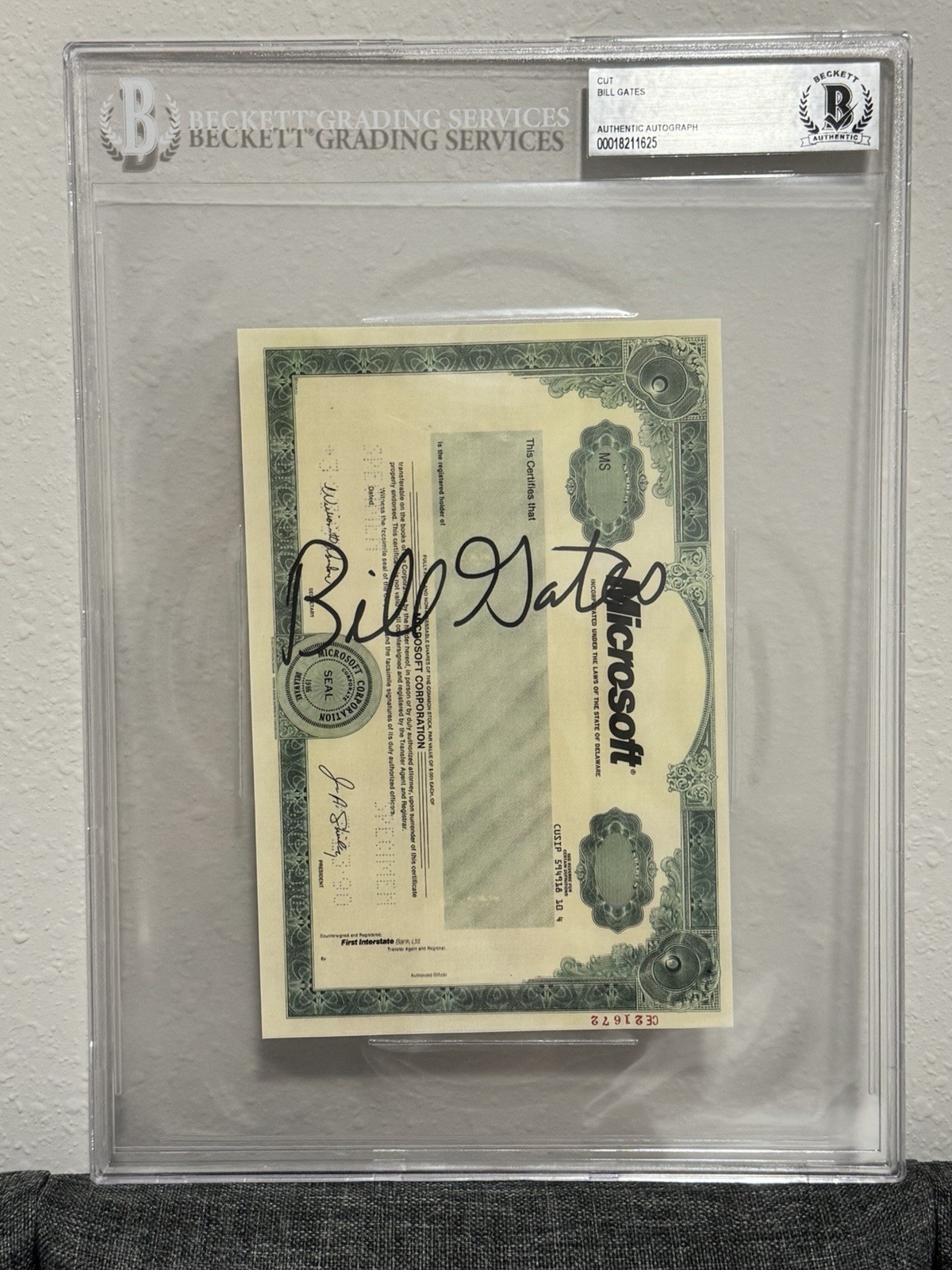 Bill Gates Microsoft Stock Certificate Print Autograph - Beckett Certified COA