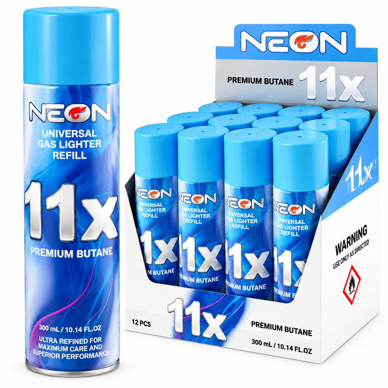 12 Cans Neon 11x Ultra Refined Butane Fuel Lighter Refill