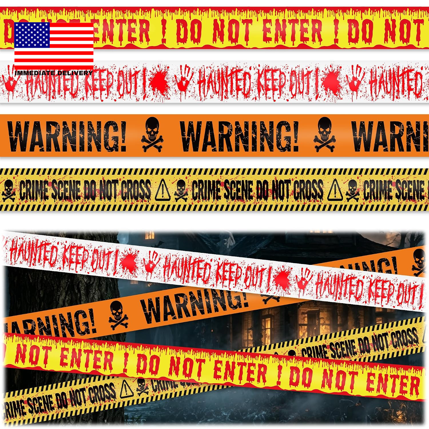Halloween Caution Tape Decorations, 100Ftx3In 4 Kinds WARNING Caution Tapes ⭐️⭐️