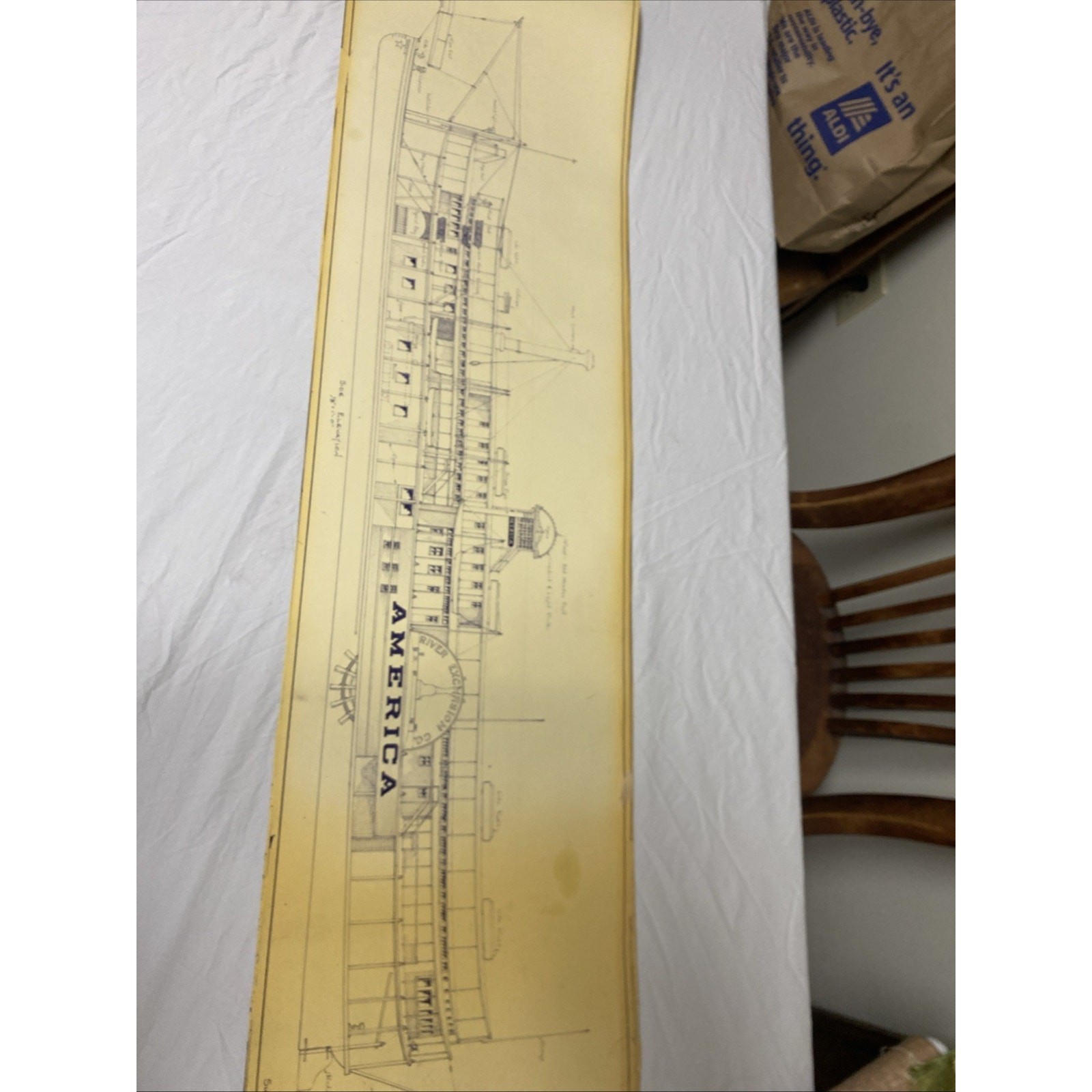 Vintage Alan L. Bates AMERICA River Steamboat Blueprint Plan INDIANA Maritime