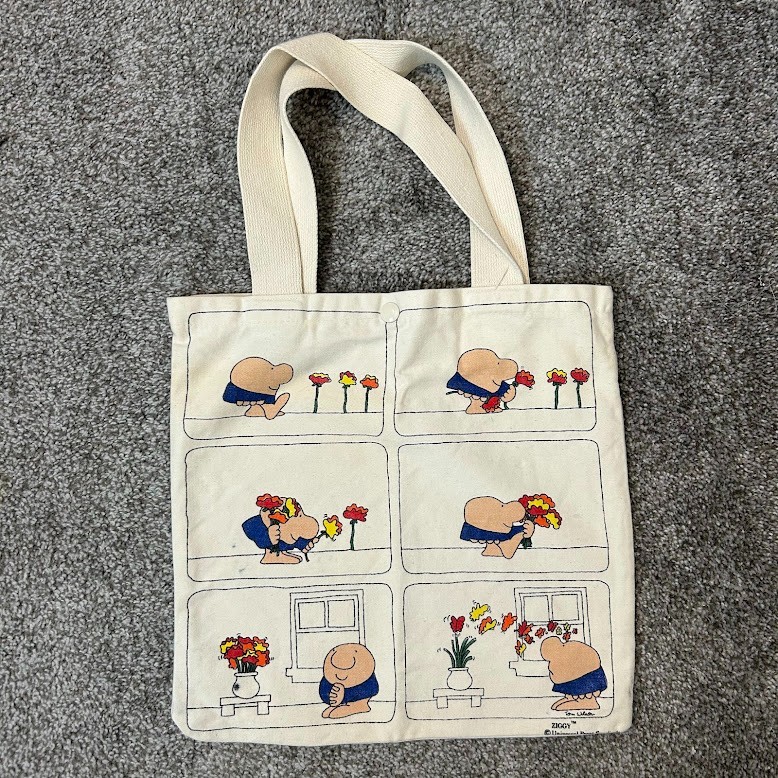 VTG 70s Ziggy Canvas Tote Bag Universal Press Syndicate Tom Wilson Comic VTG 70s Ziggy Canvas Tote Bag Universal Press Syndicate Tom Wilson Comic