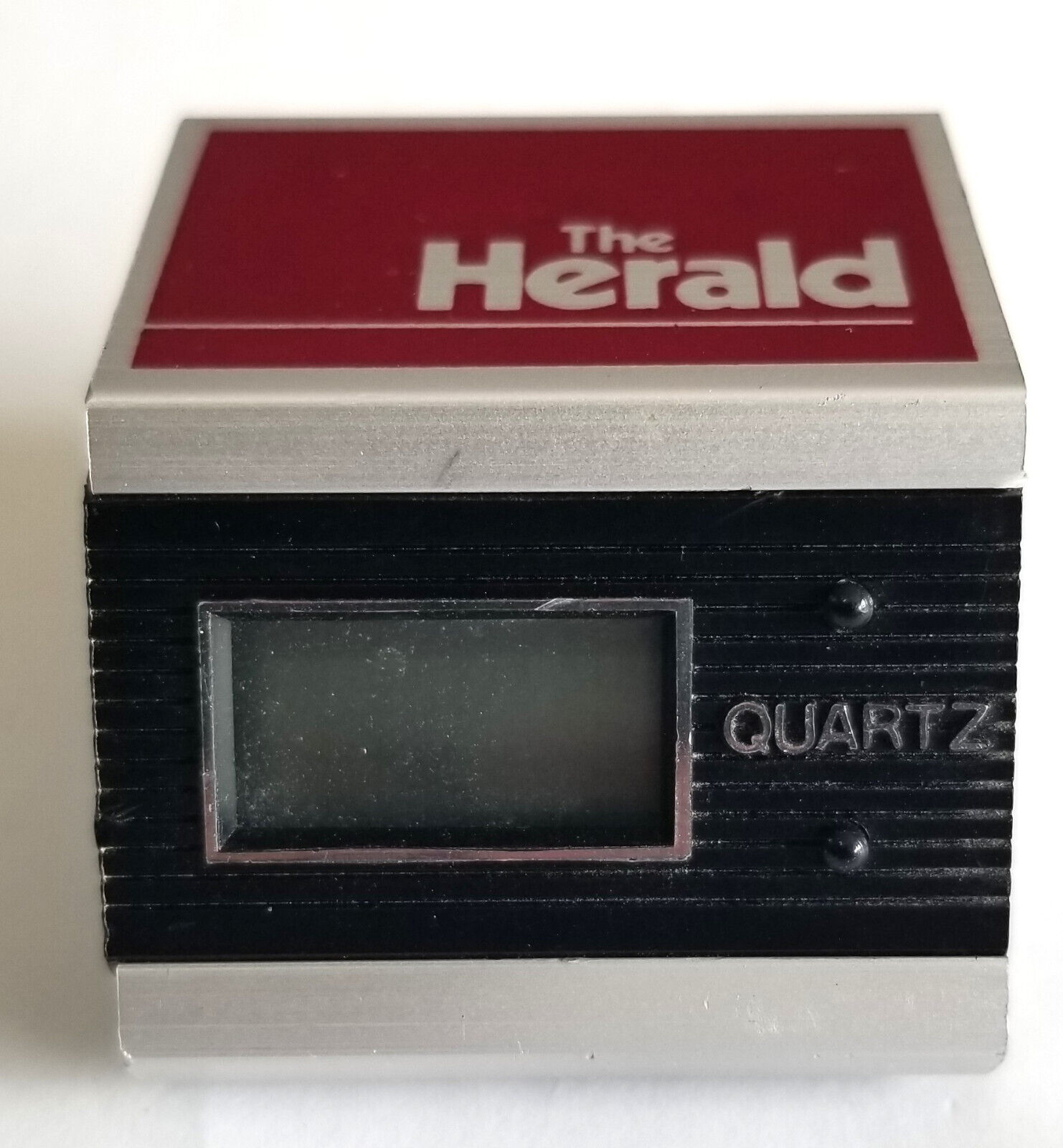 Vintage The Herald Aluminum Block Mini Quartz Desk Clock Paperweight