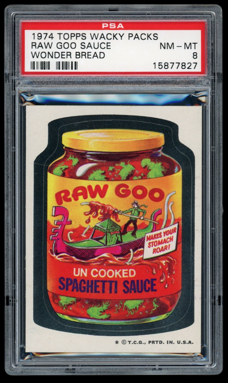1974 Topps Wacky Packages Sticker Raw Goo Sauce Wonder Bread 2nd PSA 8
