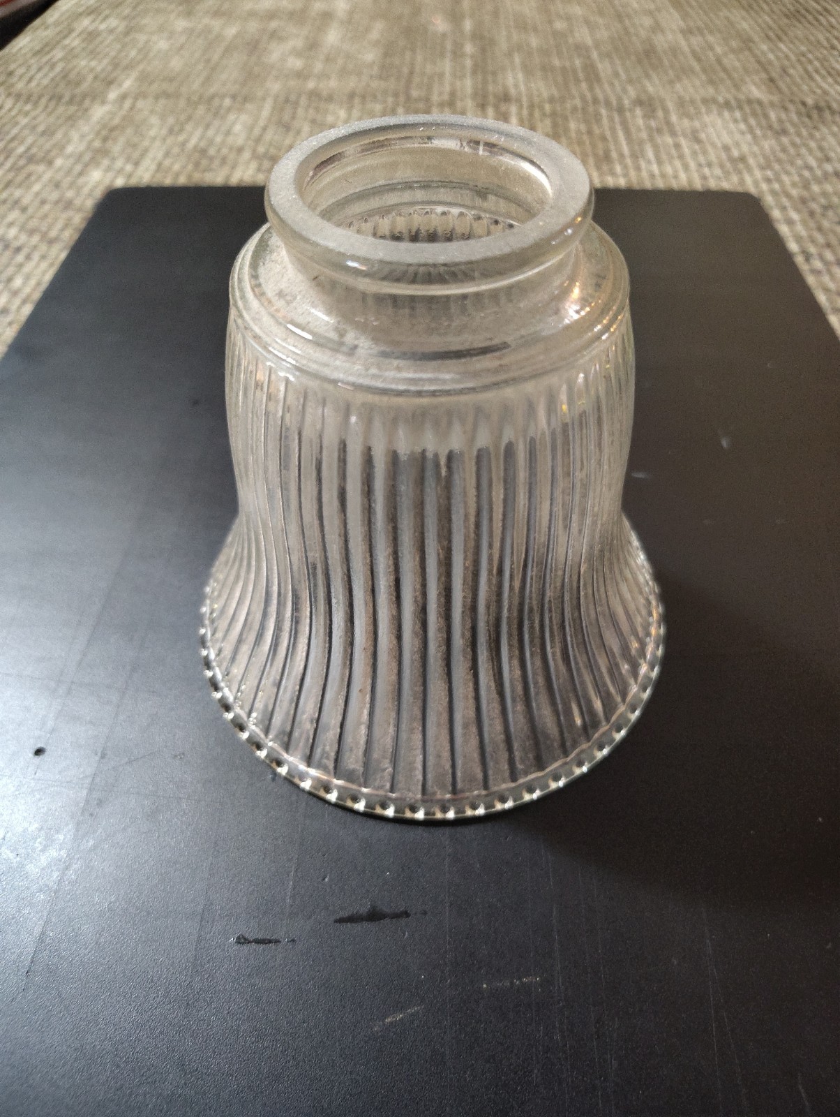 Glass Lamp Light Shade - Ribbed - Beaded - Holophane - Great Cond.