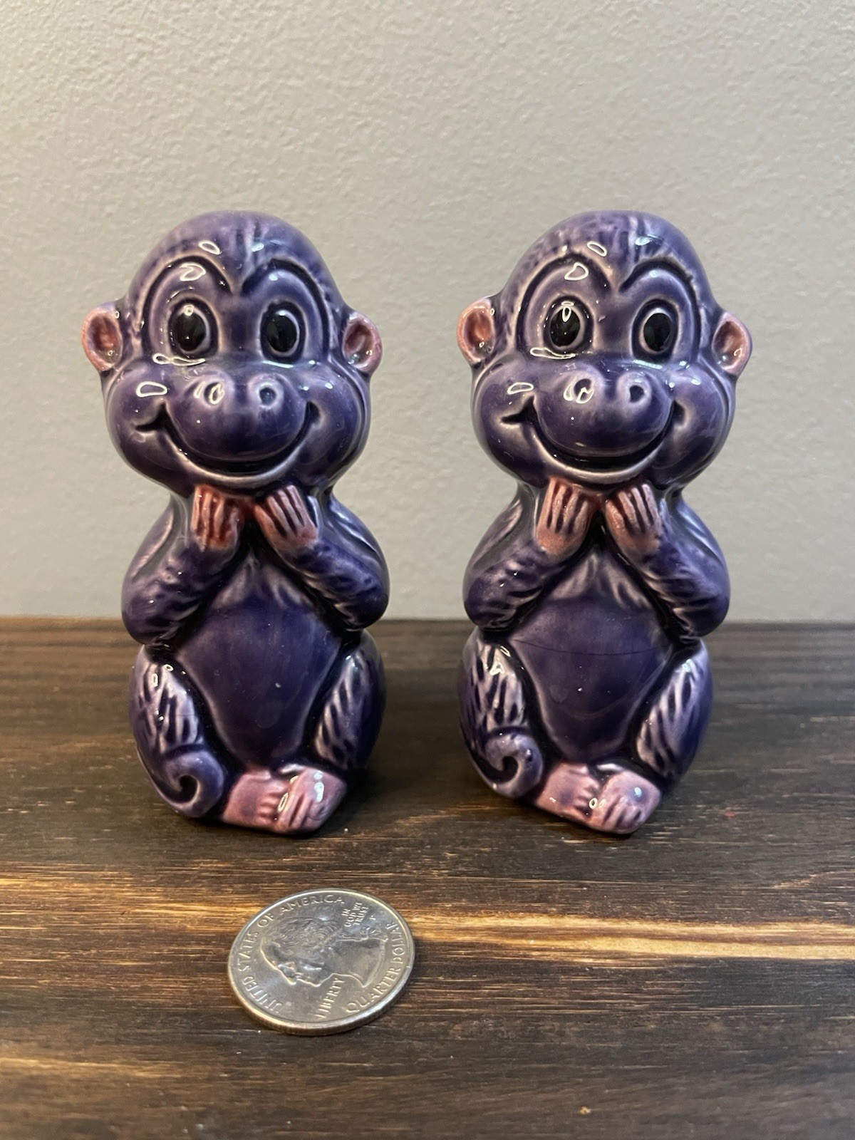 Vintage 1960’s Purple Ceramic Anthropomorphic Monkey Salt And Pepper Shakers Vintage 1960’s Purple Ceramic Anthropomorphic Monkey Salt And Pepper Shakers