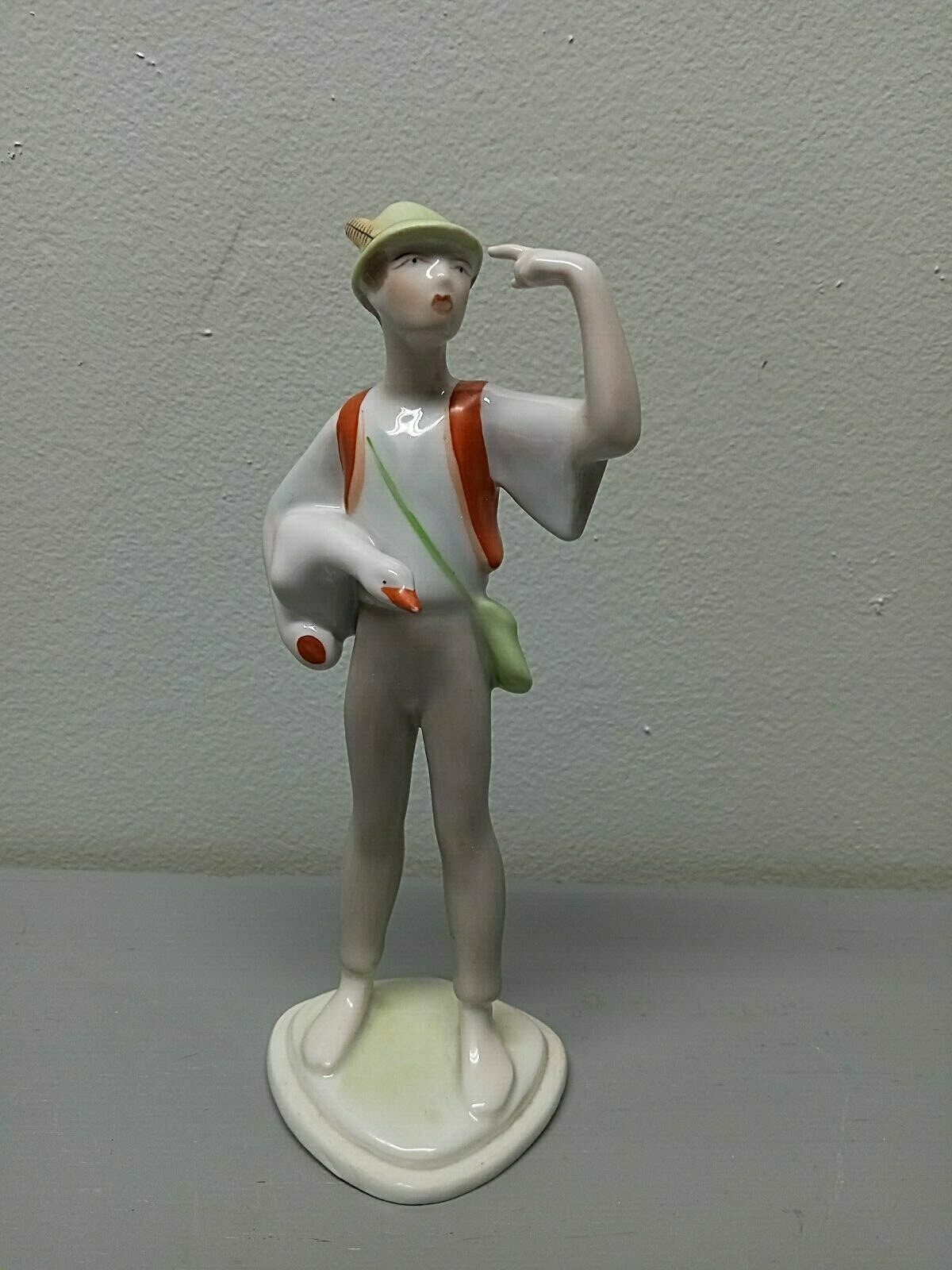 Vintage Hollohaza Boy with Goose Boy Figurine Porcelain 7-1/4 Vintage Hollohaza Boy with Goose Boy Figurine Porcelain 7-1/4