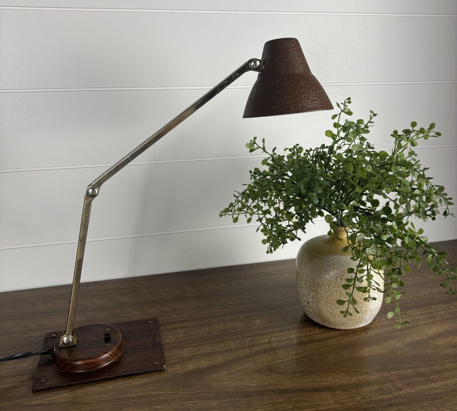 Vintage Student Desk Lamp  Mid Century Modern Metal Gooseneck Cone Adjustable