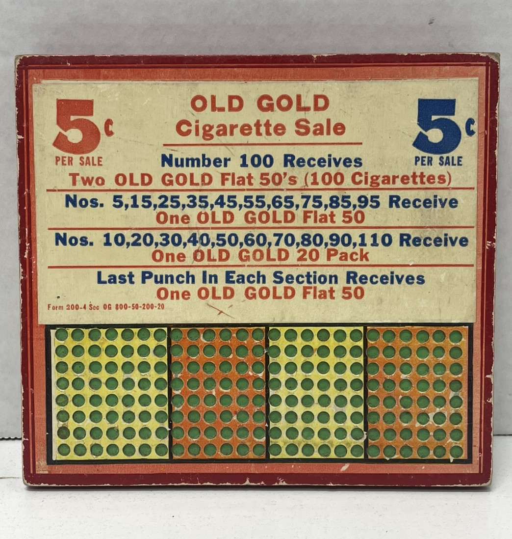 Vintage Old Gold Cigarette Sale 5¢ Punchboard Trade Stimulator Vintage Old Gold Cigarette Sale 5¢ Punchboard Trade Stimulator