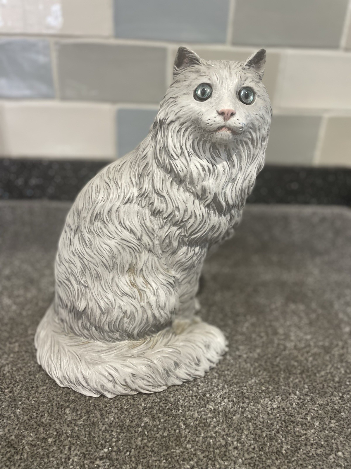 Vintage Italian Resin White Persian Cat Statue 11” Large Heavy Figurine 2.5kg