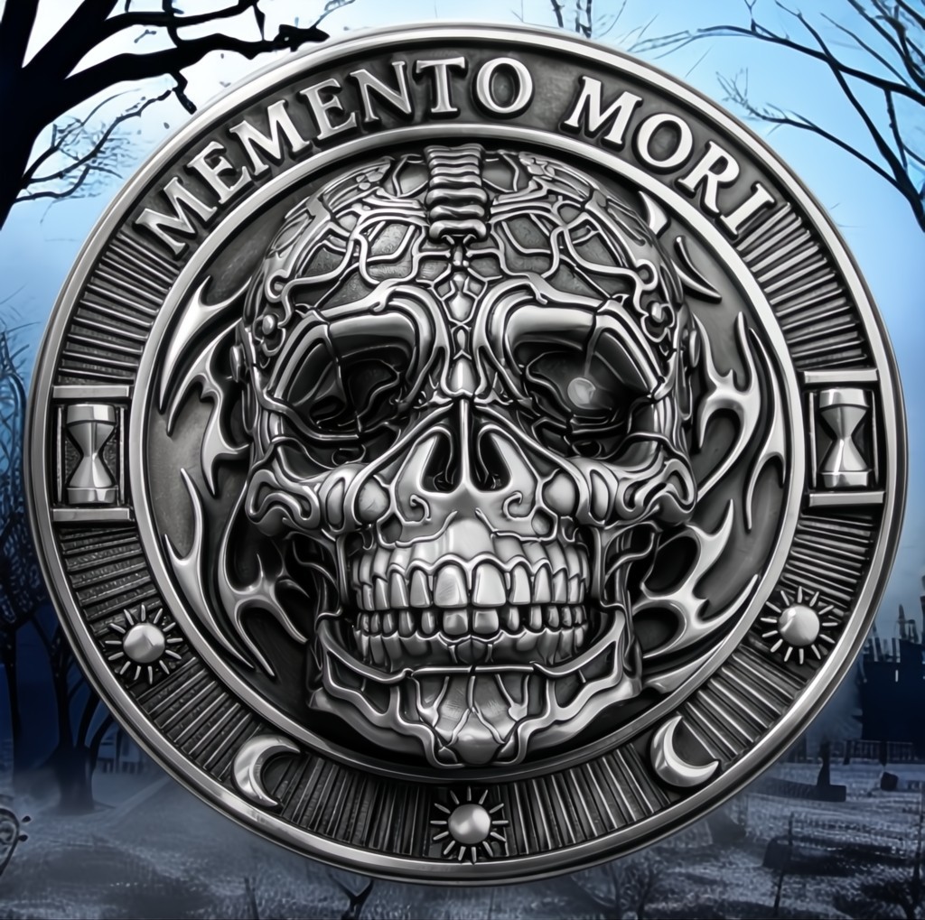Silver Memento Mori Coin 3D Coffin and Skull Stoic Challenge Coin Gifts For Men