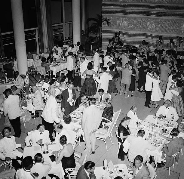 Overhead view of patrons in a night club in Panama City Panama 1952 Old Photo
