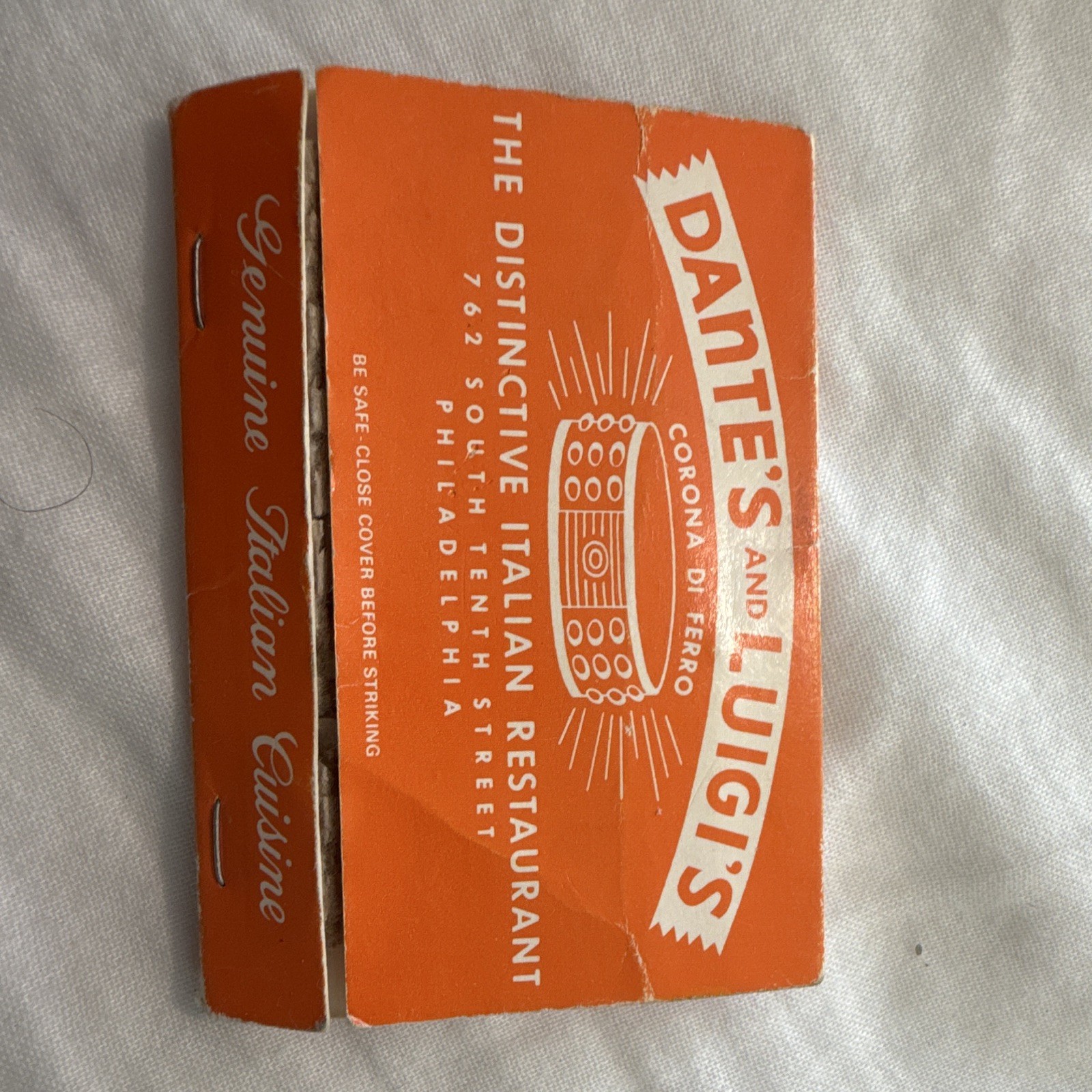 Dantes and Luigis Vintage Matchbook Cover Philadelphia PA Corona Di Ferro