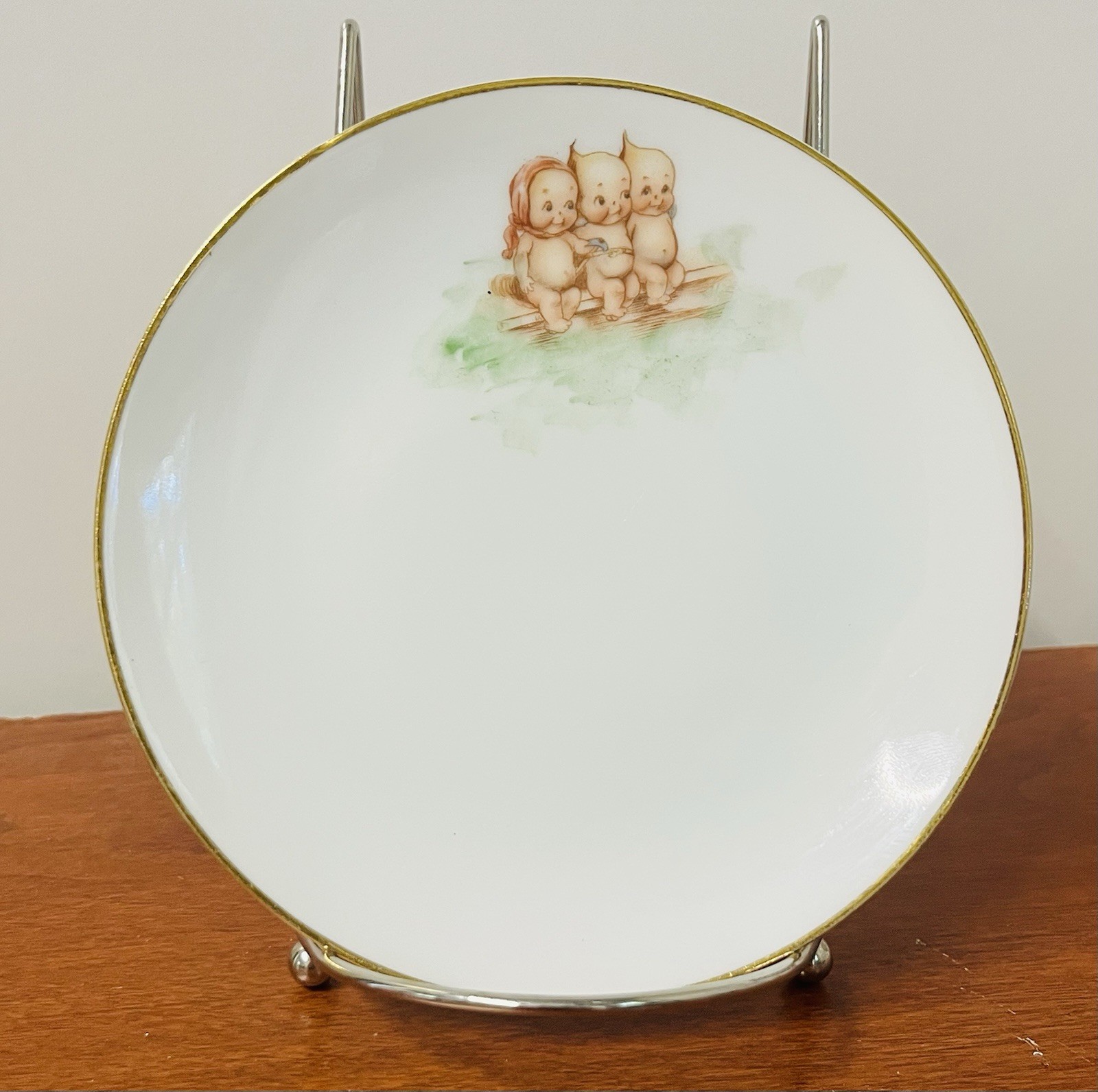 Kewpies Trio 6” Inch Porcelain Plate Bavaria Vintage Antique Thomas White & Gold
