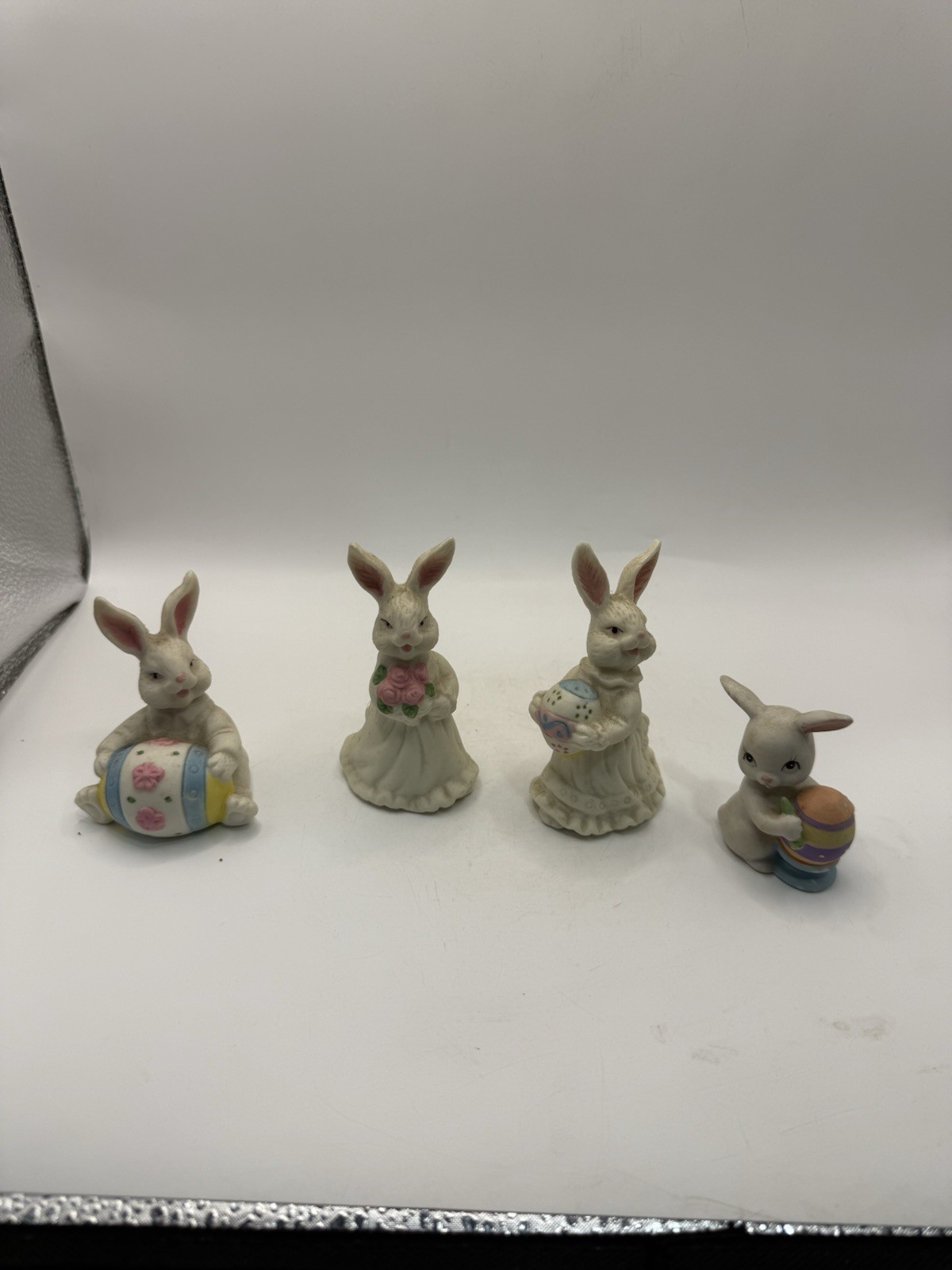 Vintage Easter Bunny Rabbit Figurines Set of 4 Bisque Porcelain Eggs *