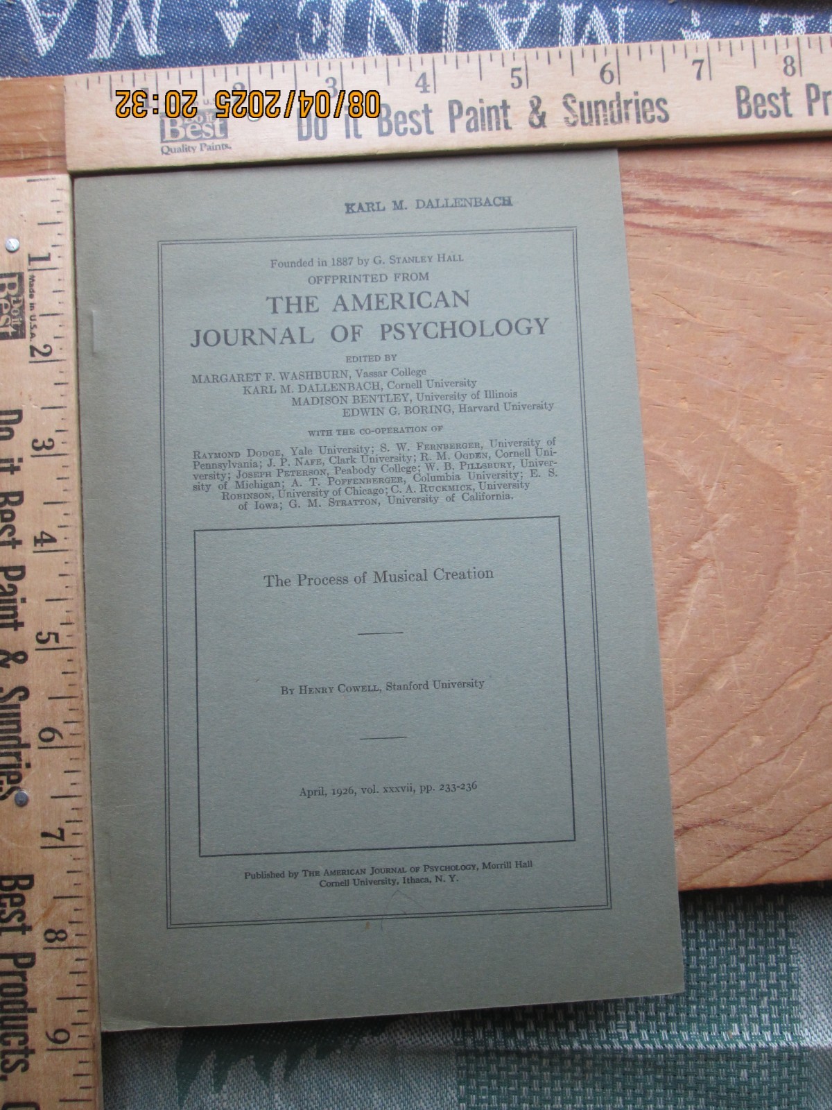 The process of musical creation - henry cowell 1926 - Journal of Psychology