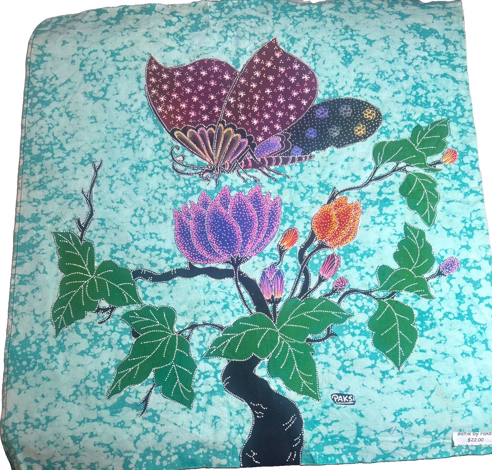 Vintage Indonesian Batik Tulis Cotton Art Panel - Signed PAKSI - Butterfly