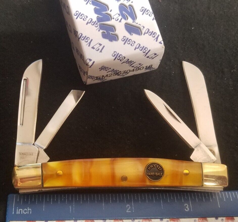 HWY 127 Yard Sale Tennessee Congress Knife, Orange Pearloid Handles, 49018